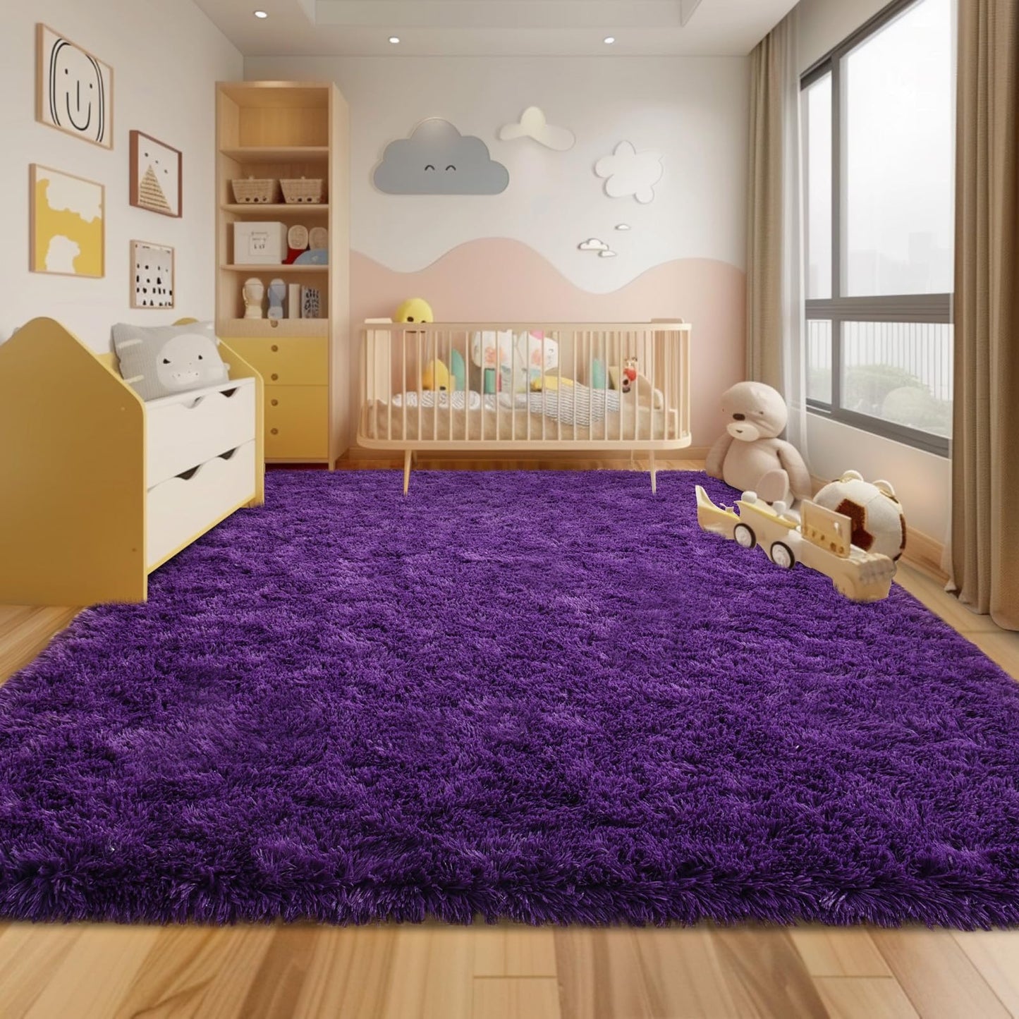 BSGIFT High Pile Rug, Grey, 160 x 230 cm, Shaggy Long Pile Fluffy Rug, Living Room, Modern Living Room Rug, Bed Rug, High-Pile Carpet, Non-Slip for Bedroom, Children's Room