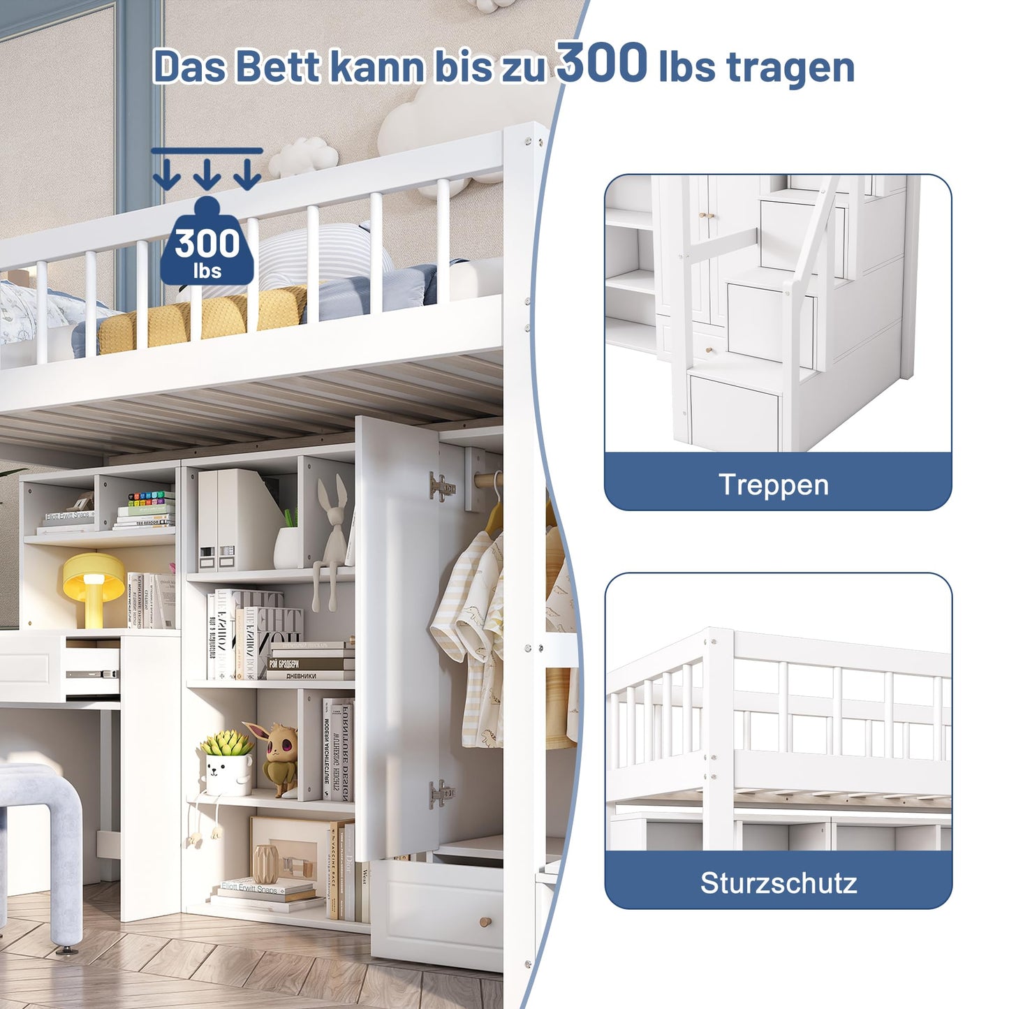 xixiworkshop Kinderbett 90x200cm Ausziehbett Bett mit Stauraum und USB-Steckdose/Mehreren Ablagefächern multifunktionales Jugendbett/Gästebett/Doppelbett mit Stauschrank Lattenrost,Ohne Matratze,Grau