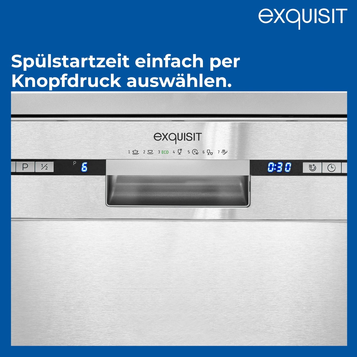 Exquisit PRO GSP56314-030C Dishwasher 60 cm, Undermountable, Energy Efficiency Class: C, 14 Place Settings, Cutlery Drawer, Automatic Door Opening, Delay Start, 11 Litres, Silver