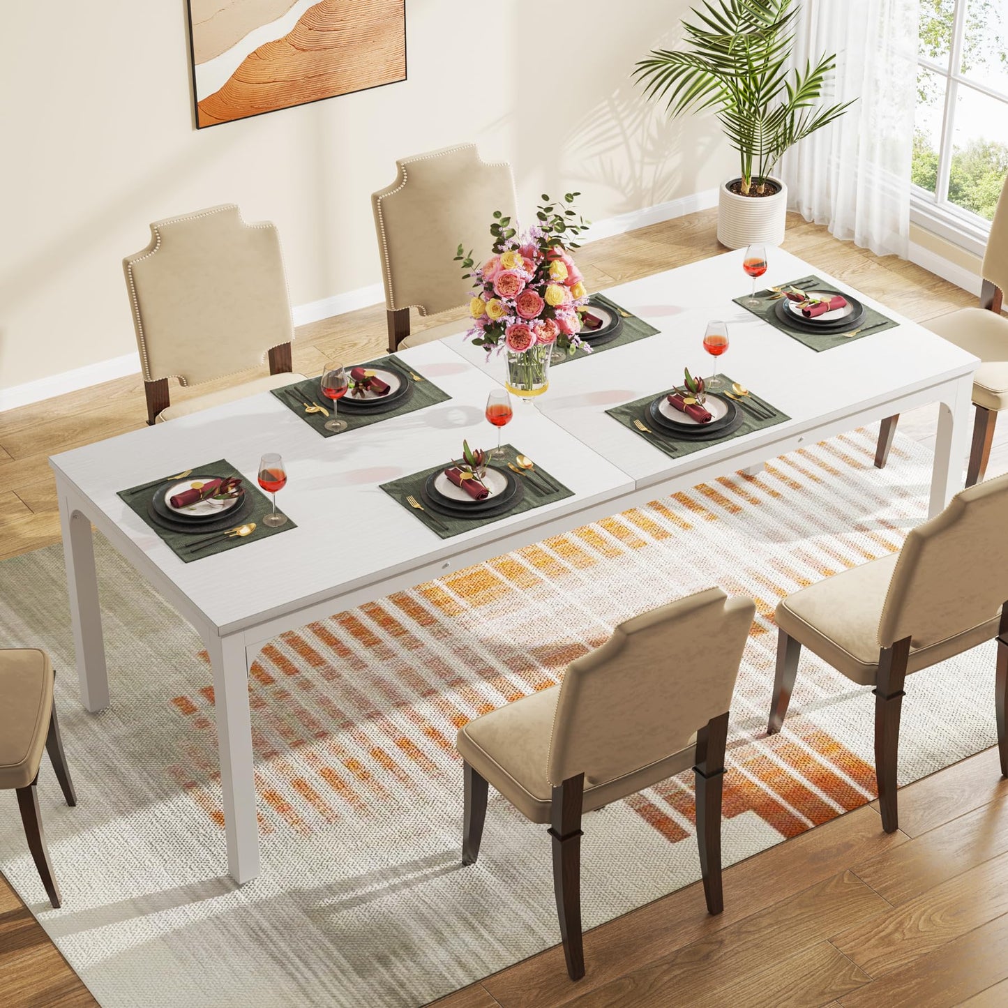 Tribesigns Dining Table, Industrial Kitchen Table for 4-6 People, 200 x 70 x 75 cm, Rectangular Dining Table for Dining Room, Kitchen, Living Room, with Heavy Duty Metal Legs, Oak
