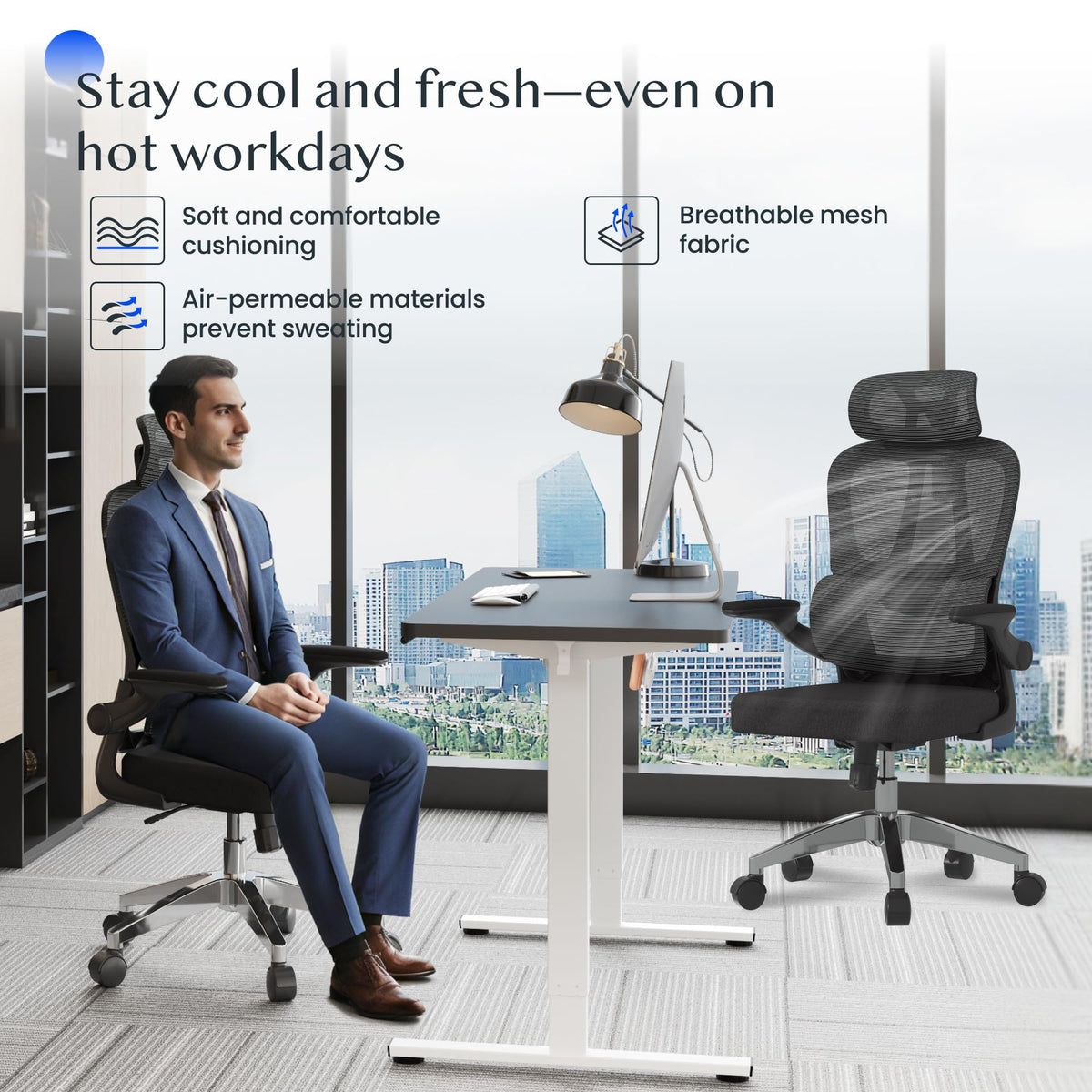 FLEXISPOT OC3C Office Chair Ergonomic Desk Chair Computer Chair Height-Adjustable Seat Headrest Armrest Lumbar Support Swivel Castors Work Chair
