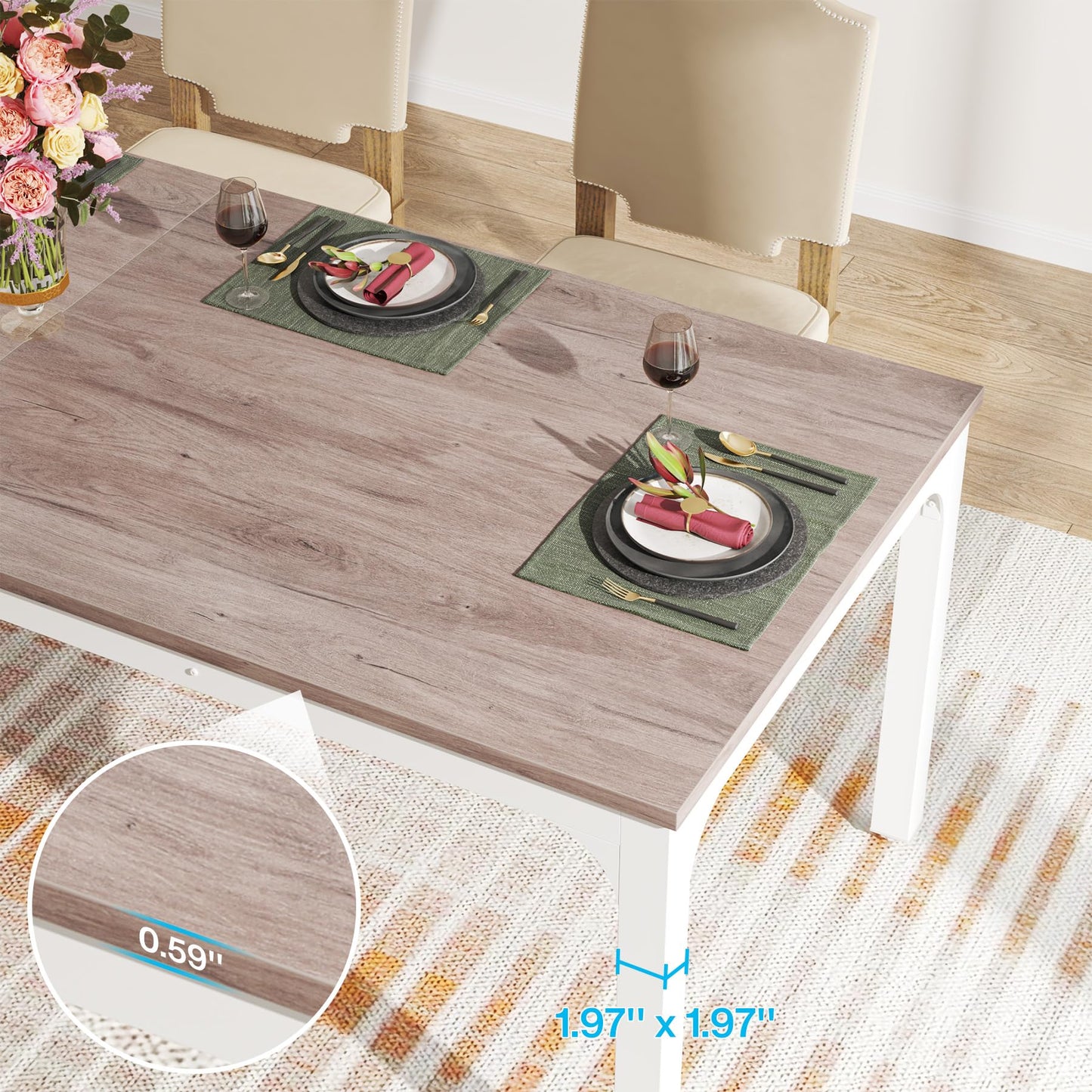 Tribesigns Dining Table, Industrial Kitchen Table for 4-6 People, 200 x 70 x 75 cm, Rectangular Dining Table for Dining Room, Kitchen, Living Room, with Heavy Duty Metal Legs, Oak