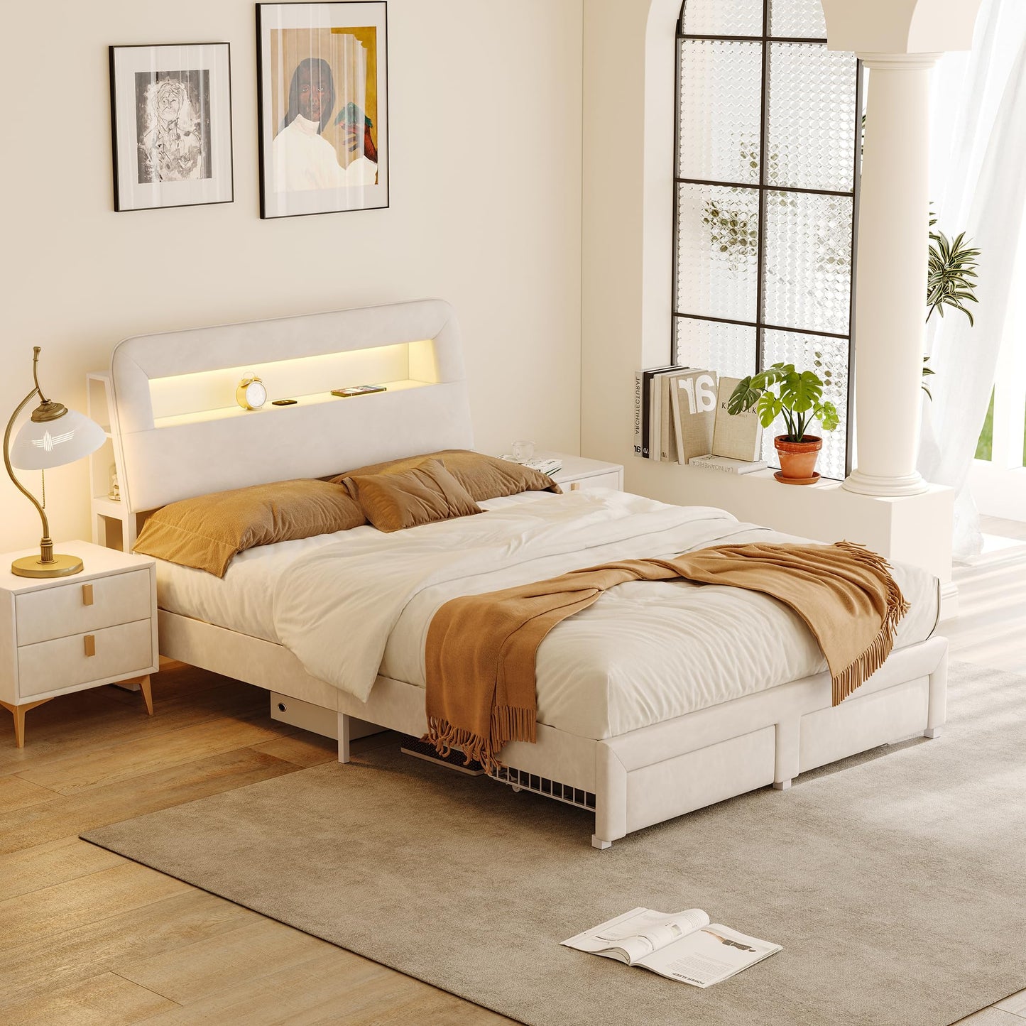 DULRLLY Bubble Bett Polsterbett 140x200 cm,Doppelbett mit Lattenrost, Jugendbett mit Gepolstertes Kopfteil, Gepolstertes Bett für Schlafzimmer und Gästezimmer,ohne Matratze, Leinenstoff (Weiß)