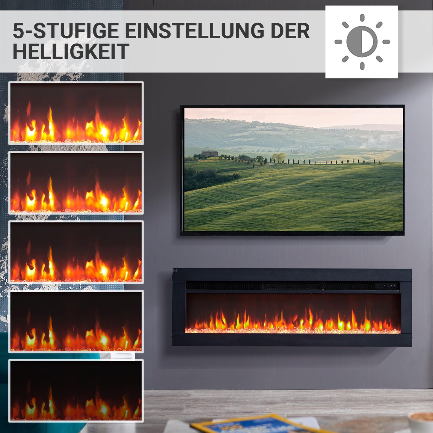 BALDERIA Elektrokamin Agnes 36" | 3in1 Elektrischer Stand-, Wand- oder Einbaukamin mit 3D-Flammeneffekt | Elektro Heizung 1800W | Kamin mit Fernbedienung, Startsteuerung, Timer & Thermostat | Schwarz
