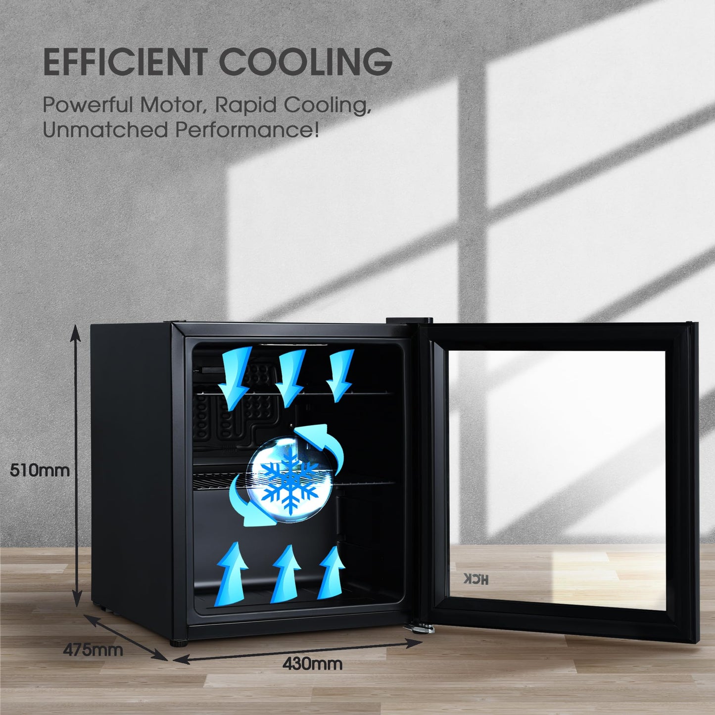 HCK 98L Getränkekühlschrank mit Cyberpunk RGB Beleuchtung, Minibar kleine Kühlschrank mit Glastür, lautlos 39dB, 0-15°C, Bierkühlschrank für Spielzimmer, Küche, Schwarz