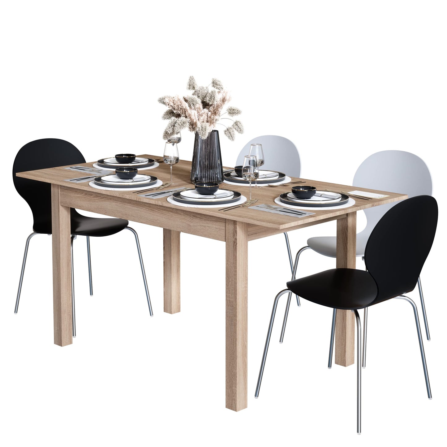 Newfurn Dining Table Wild Oak Dining Room Table Kitchen Table Dining Table II 120 x 76.5 x 70 cm (W x H x D) Extendible up to 160 cm including 40 cm Table Top Anthracite Kitchen Table Dining Table