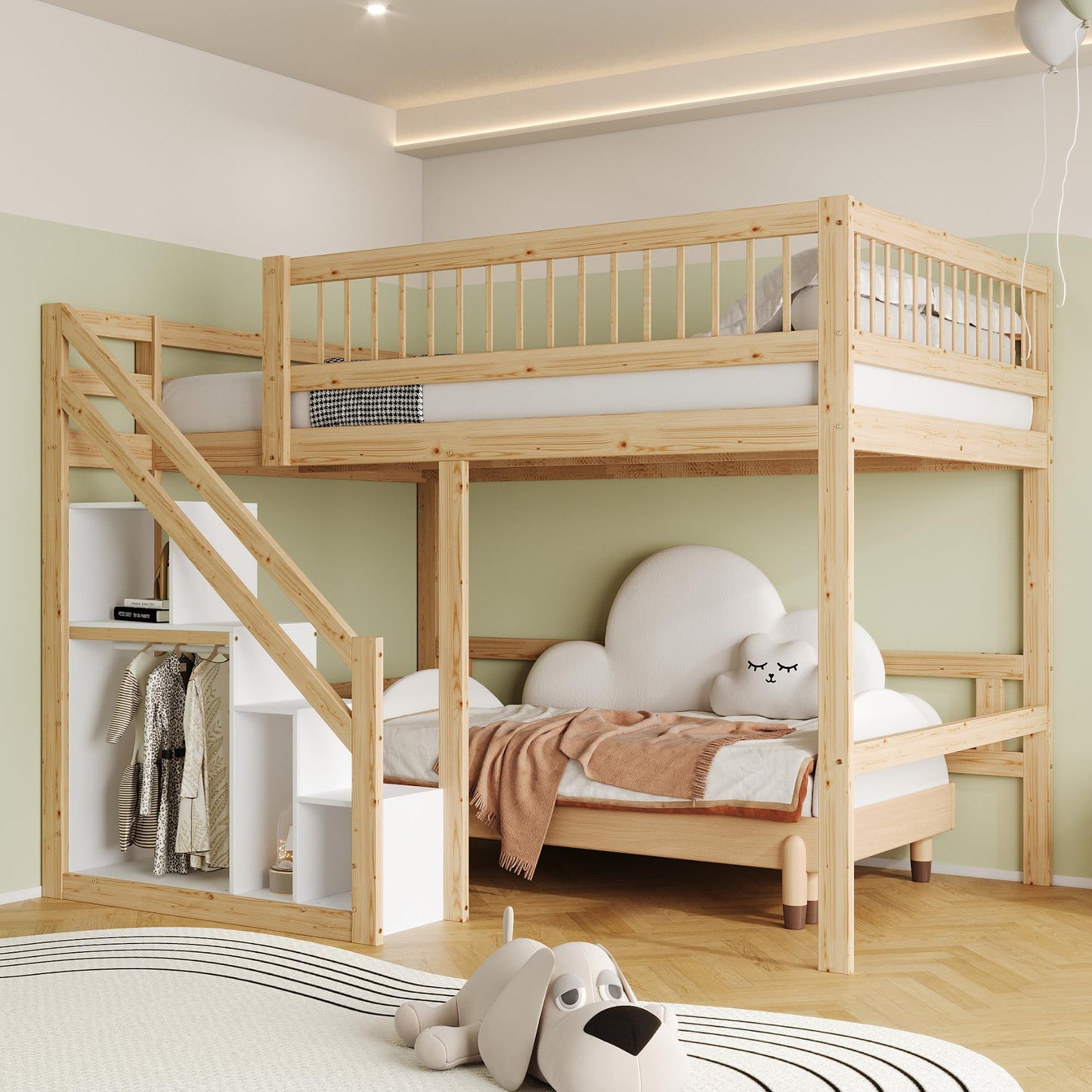 xixiworkshop Kinderbett 90x200cm Ausziehbett Bett mit Stauraum und USB-Steckdose/Mehreren Ablagefächern multifunktionales Jugendbett/Gästebett/Doppelbett mit Stauschrank Lattenrost,Ohne Matratze,Grau