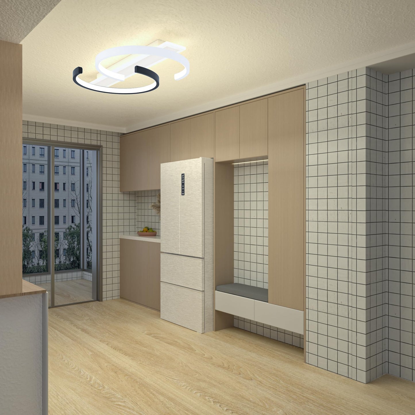 LUOLONG LED Deckenleuchte Dimmbar Deckenlampe Schwarz Wohnzimmerlampe 35W mit Fernbedienung 2-Ringen kreis Deckenleuchte Schlafzimmerlampe Arbeitzimmer Büro Modern Led deckenbeleuchtung-40cm Schwarz