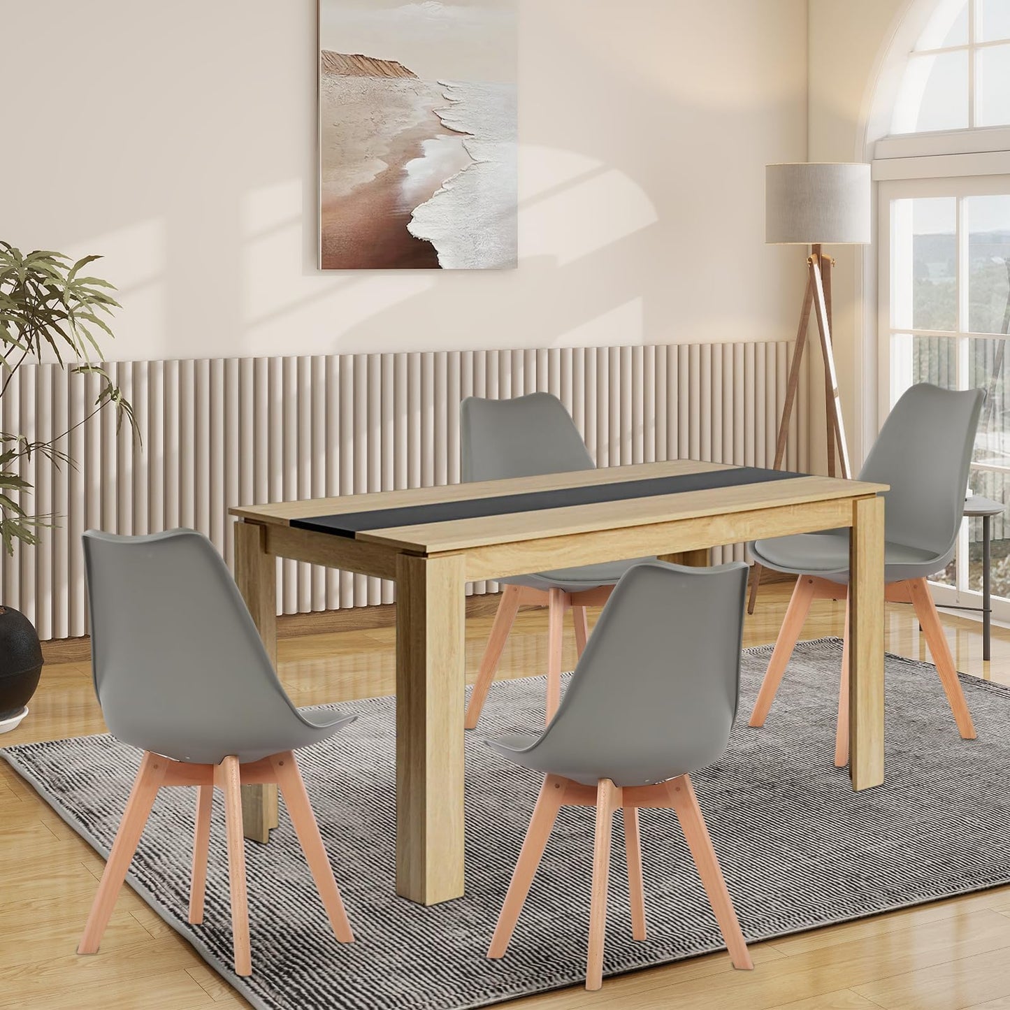 FURNITABLE Dining Table with 6 Chairs, Dining Room Group, Set of 6 Dining Room Chairs and 140 cm Rectangular Wooden Table Dining Set for Living Room, Kitchen, Office (Oak-Black Table + 6 Black Chairs)