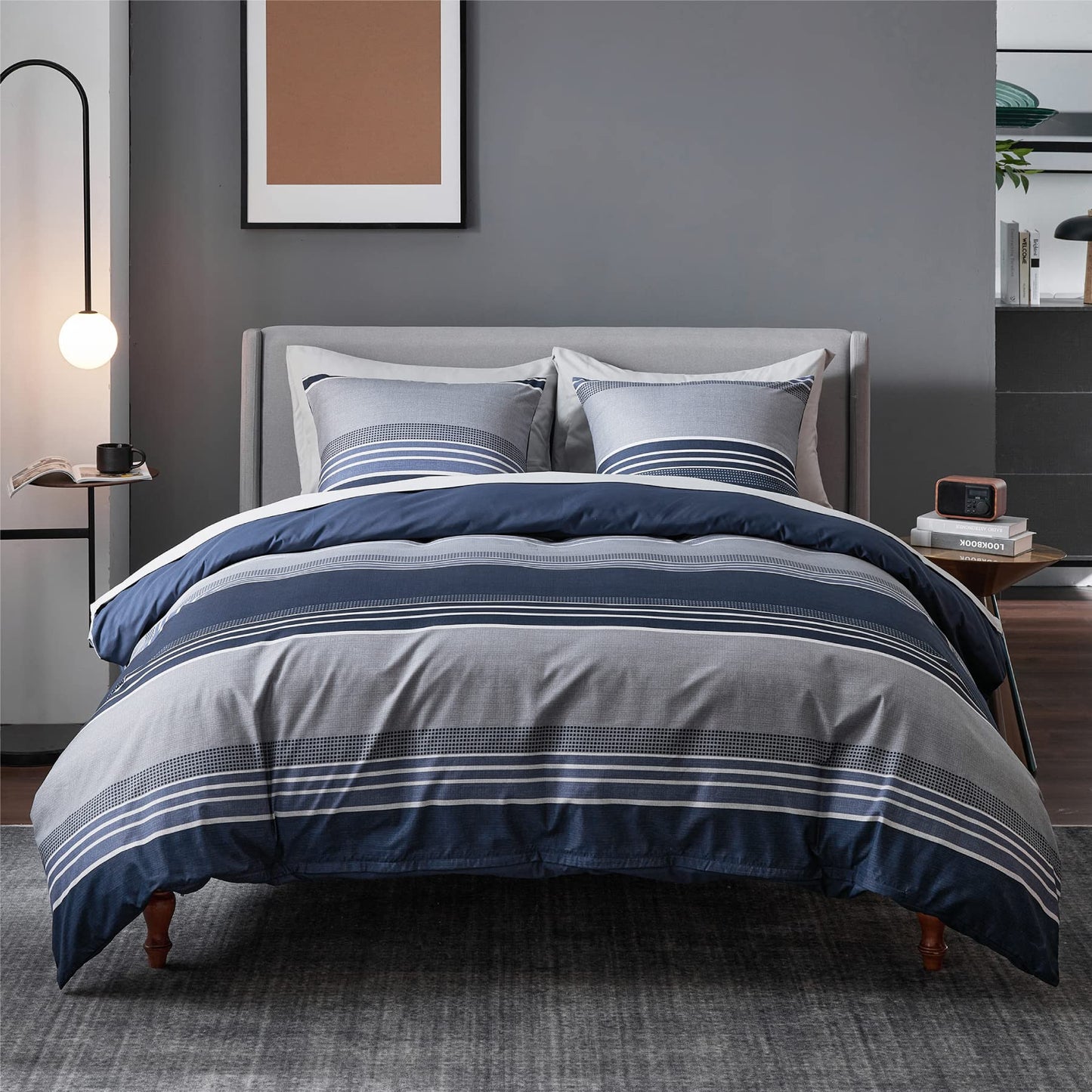 BEDSURE Bettwäsche 135x200 4teilig Bettbezug - Bettwäsche-Sets 135 x 200 cm 2er Set mit 2 Kissenbezüge 80x80cm, ÖKO-TEX Wendebettwäsche Bedding Zweige Grau Muster mit Reißverschluss