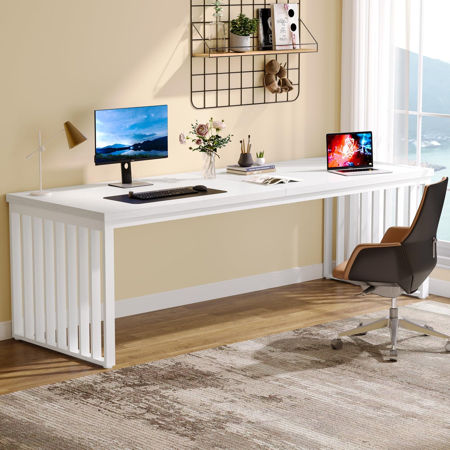 Tribesigns 180 cm Schreibtisch, großer Computertisch PC Tisch Bürotisch mit robustem Metallgestell, Arbeitsstation für Home Office zu Hause Schreibtische, Konferenztisch (ohne Stuhl) (Braun)