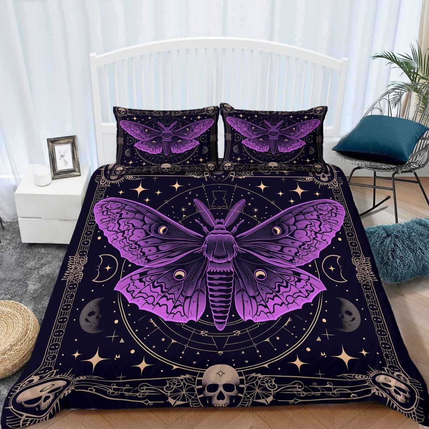 Bed Linen 135 x 200 cm Halloween Moon Black Cat Grey 3D Printed Duvet Cover Easy Care 3-Piece Bedding Set Polyester Cotton with Zip and 2 Pillowcases