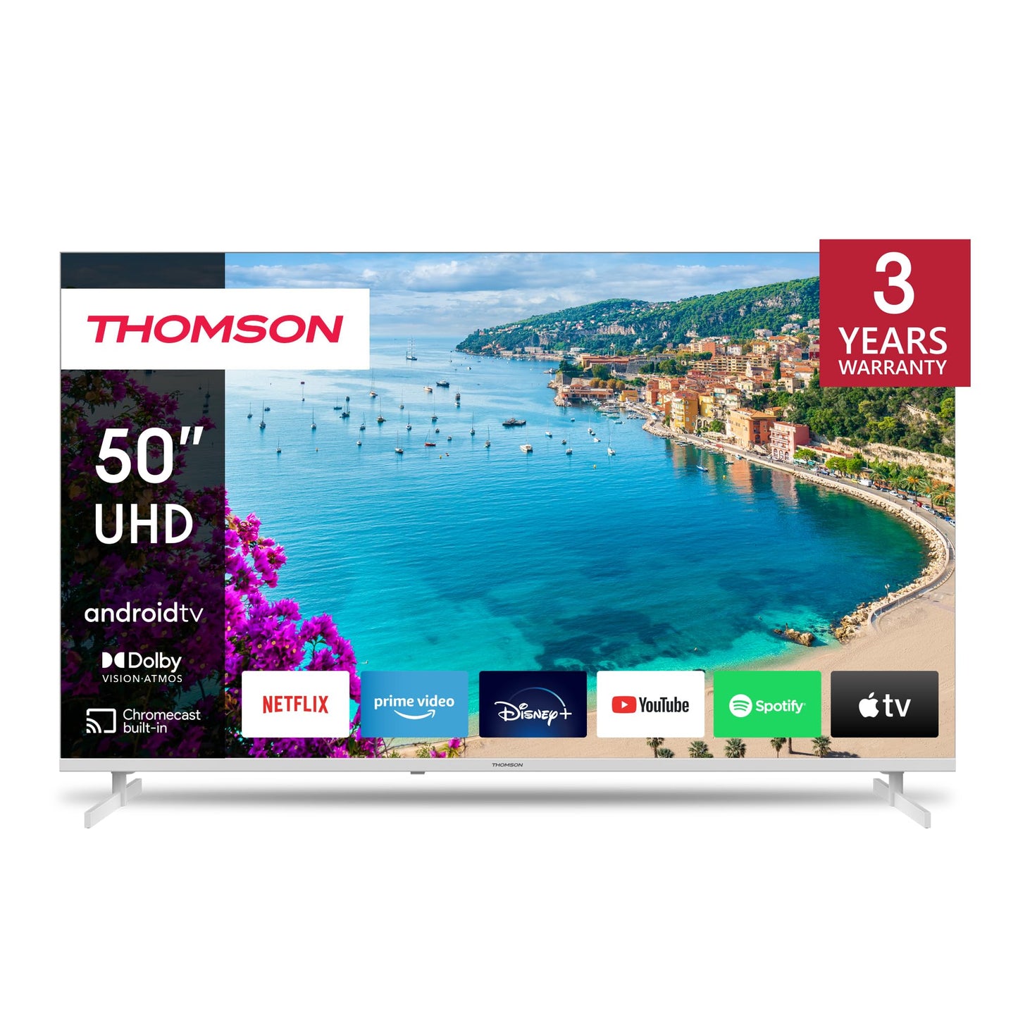 Thomson 43 Zoll (109 cm) 4K Ultra HD Weiß Smart Android TV, Google Assistant, Wi-Fi, Dolby Digital, Bluetooth, Triple-Tuner (Kabel,Satellit,Antenne), HDMI, CI+, A+ Panel – 43UA5S13W