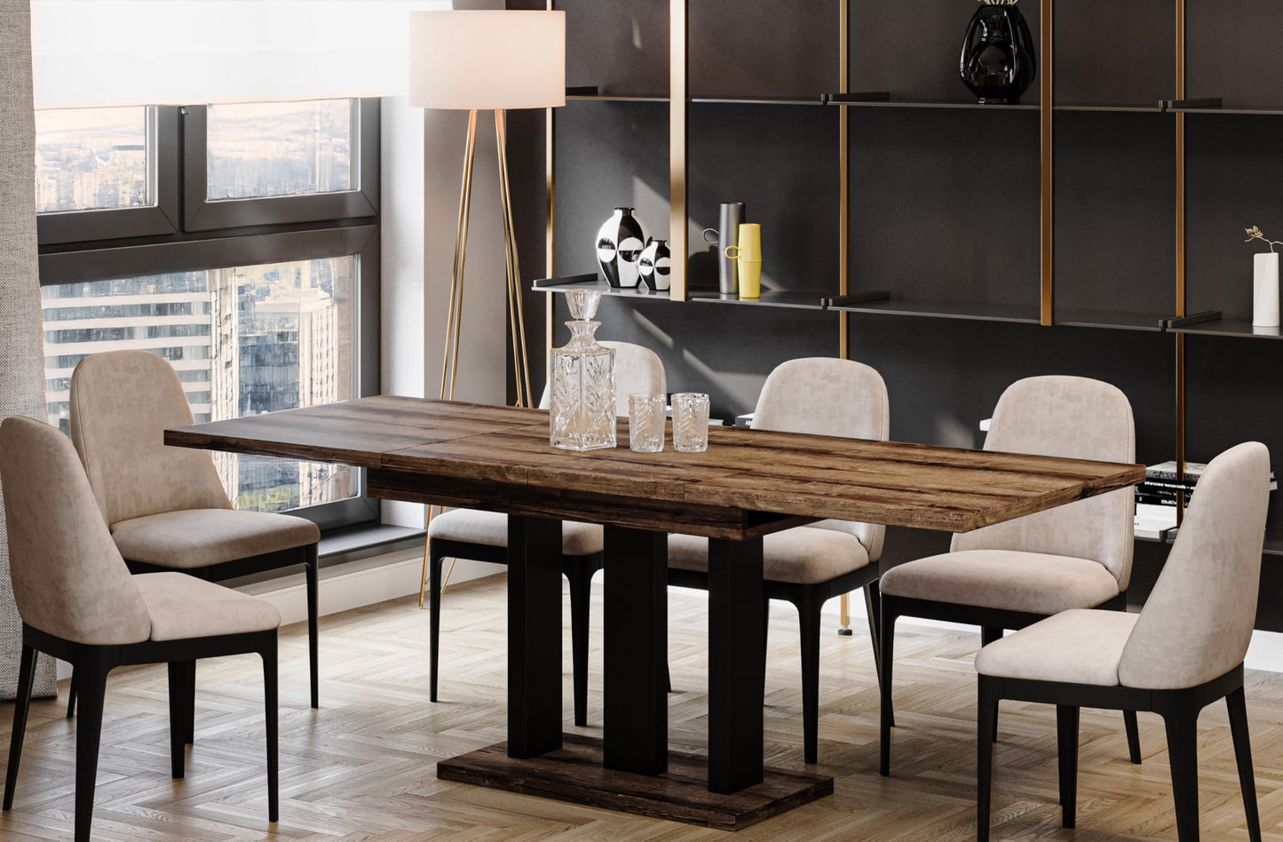 Endo-Moebel Esstisch Appia 130cm - 210cm erweiterbar ausziehbar Säulentisch Küchentisch | Tischbeine Matt (Eiche Craft Gold)