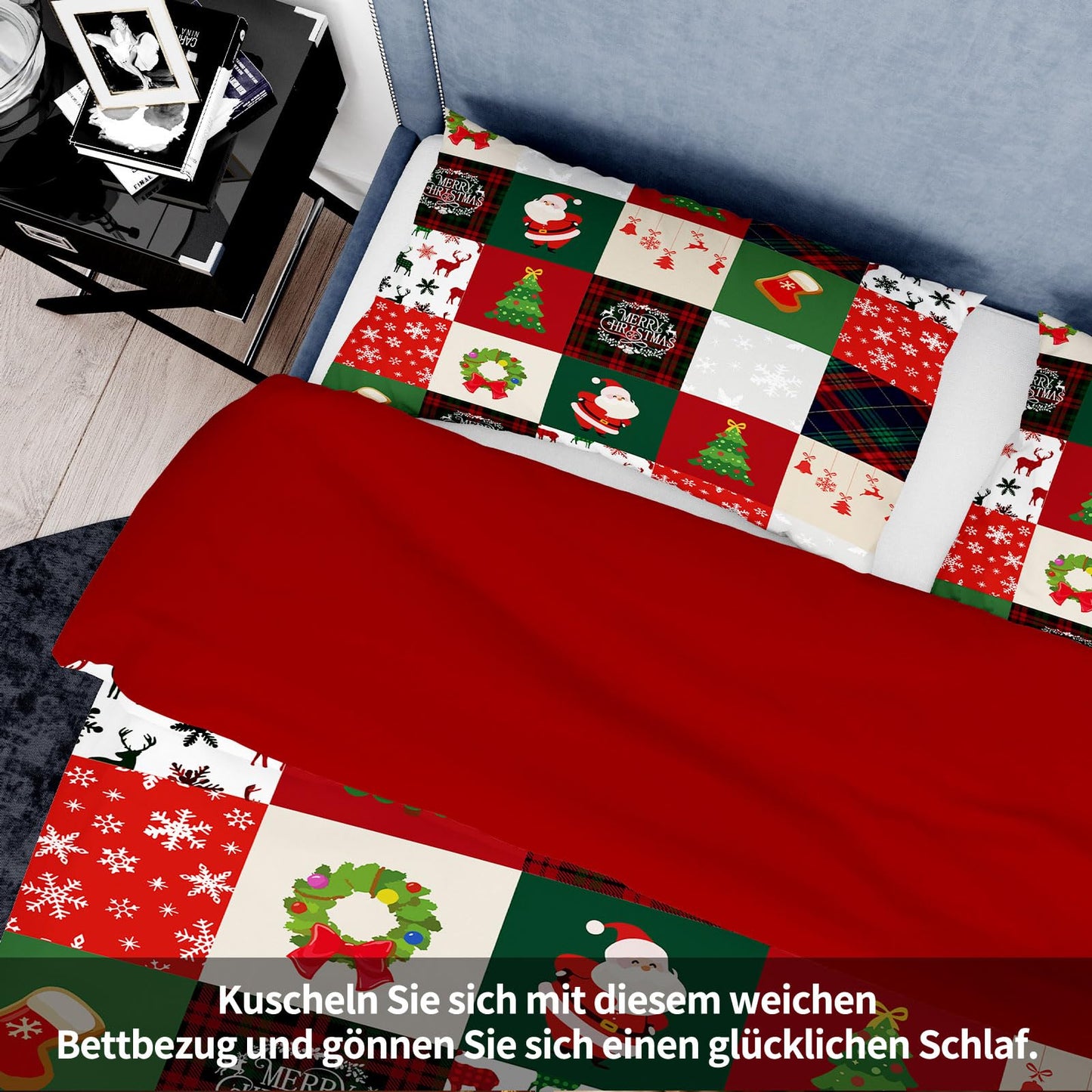 UGZDEA Christmas Bed Linen Set 200 x 200 cm, 3D Christmas Bedding Set with 2 Pillowcases, Santa, Christmas Tree, Deer, Christmas Gift for Teenagers (I, 200 x 200 cm)