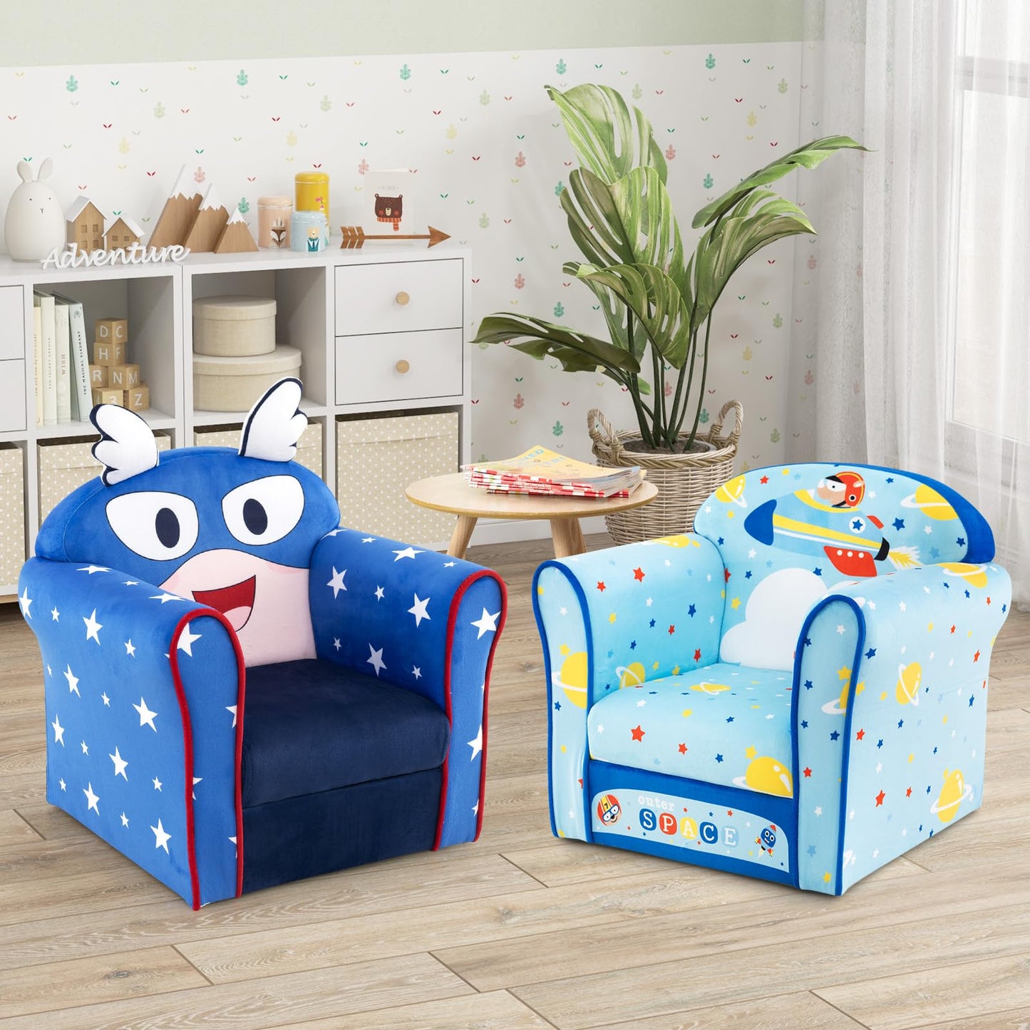 COSTWAY Children's Armchair Children's Sofa Children's Couch Baby Chair for Girls and Boys Children's Furniture Children's Chair Foam (Spaceship)