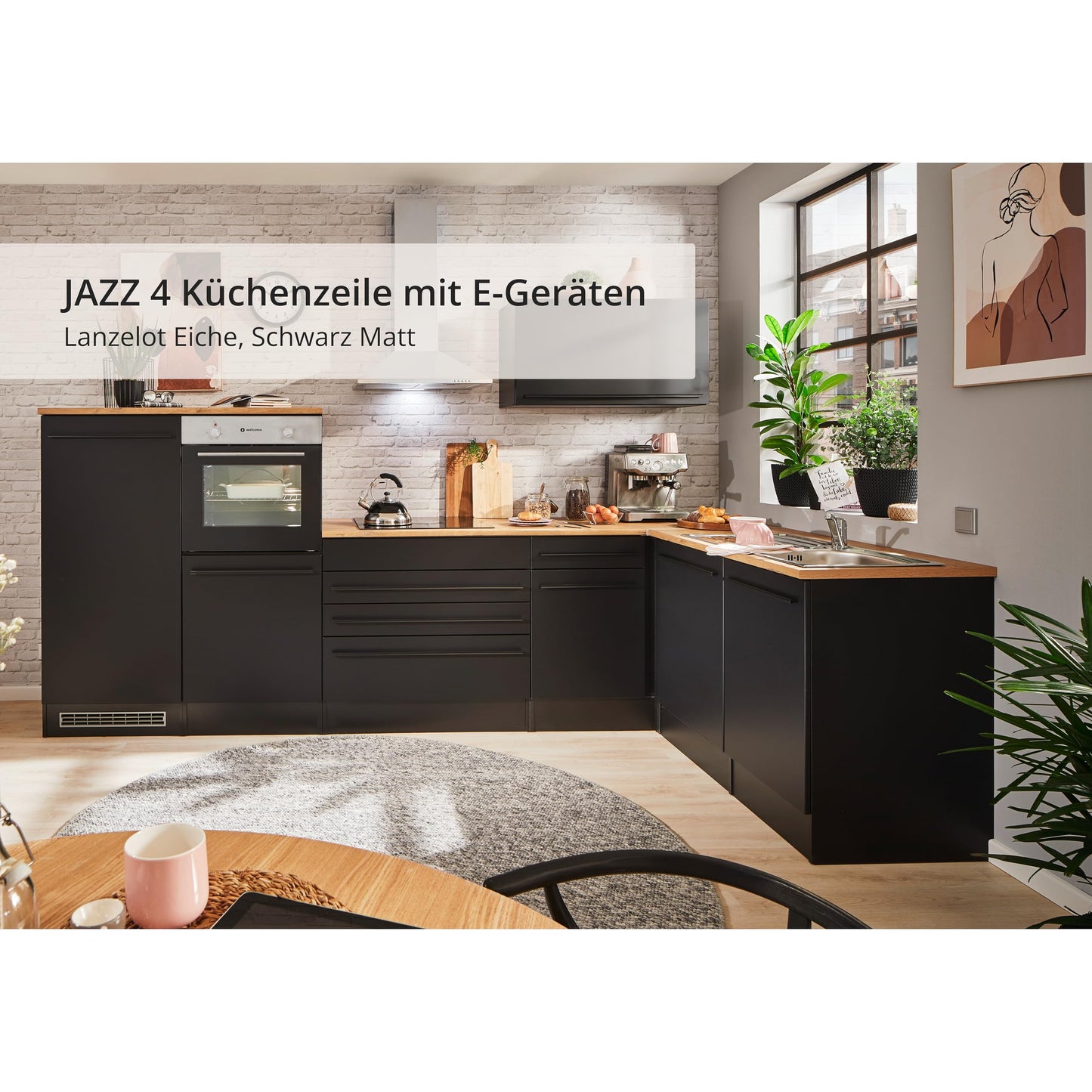 Jazz 4 Modern Corner Kitchen with Electrical Appliances in White High Gloss, Metallic Grey - Spacious Kitchen Unit in L-Shaped with Lots of Storage Space - 320 x 200 x 60 cm (W x H x D)
