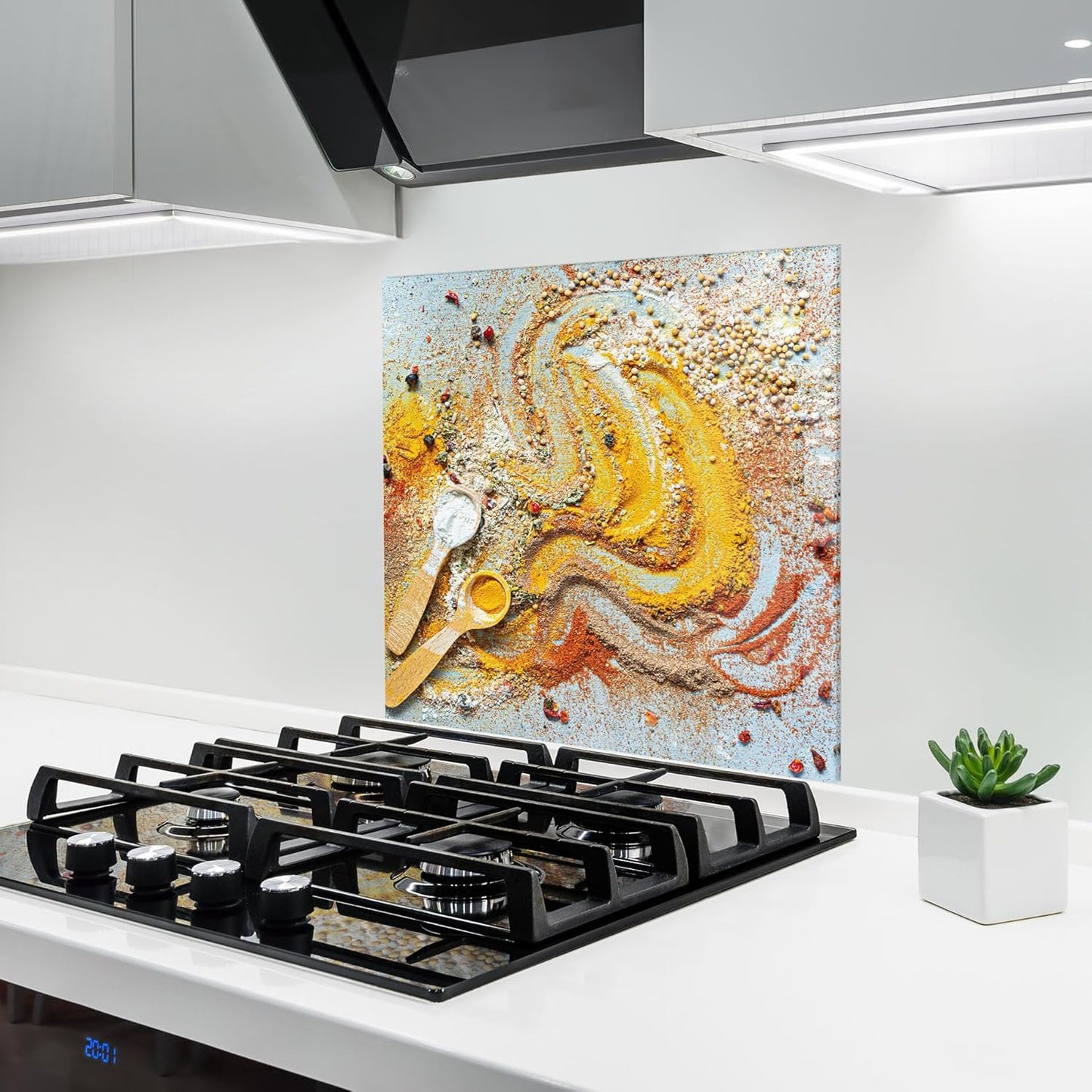 ARTHUB® Küchenrückwand aus Glas 50x70 cm, 5mm ESG | Spritzschutz, Glasplatte, Herdspritzschutz, Wandschutz für Herd, Hartglas, Lebensmittel, Gewürze, Heart Spice Powders