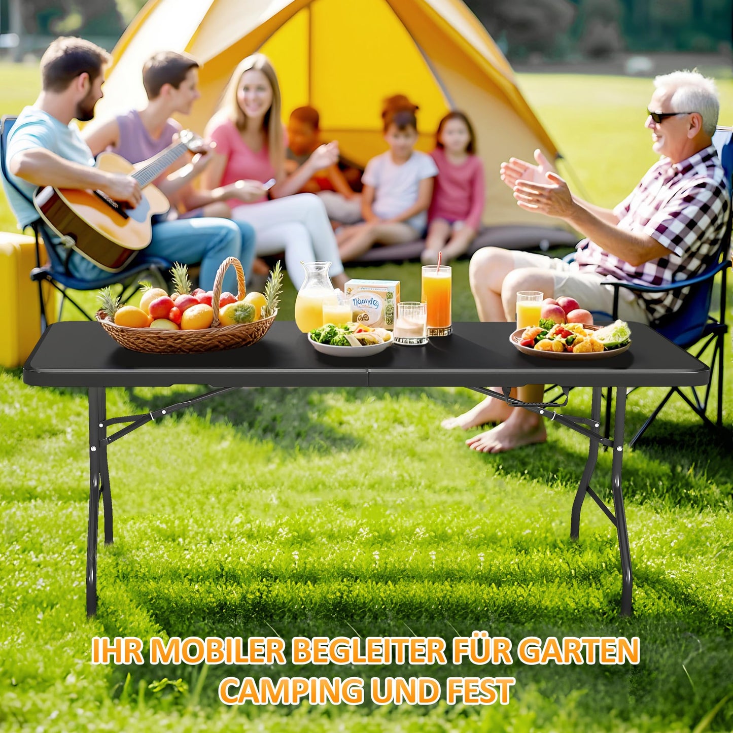 Asdsed Campingtisch 180x74 cm, Klappbar Gartentisch Buffettisch Wetterfest Tragbar Kunststoff Stabil Garten Klapptisch Partytisch Picknicktische Balkontisch