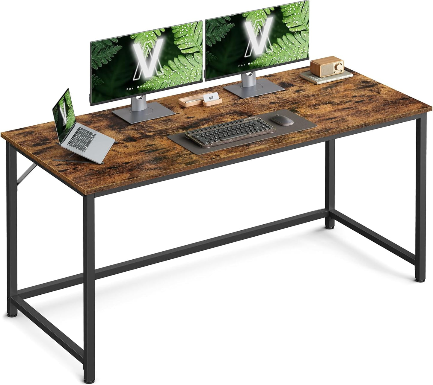 VASAGLE Writing Desk, Computer Desk, Narrow Office Desk, Study, Home Office, Easy Assembly, Steel, Industrial Design, 120 x 60 x 75 cm, Vintage Brown/Black, LWD039B01