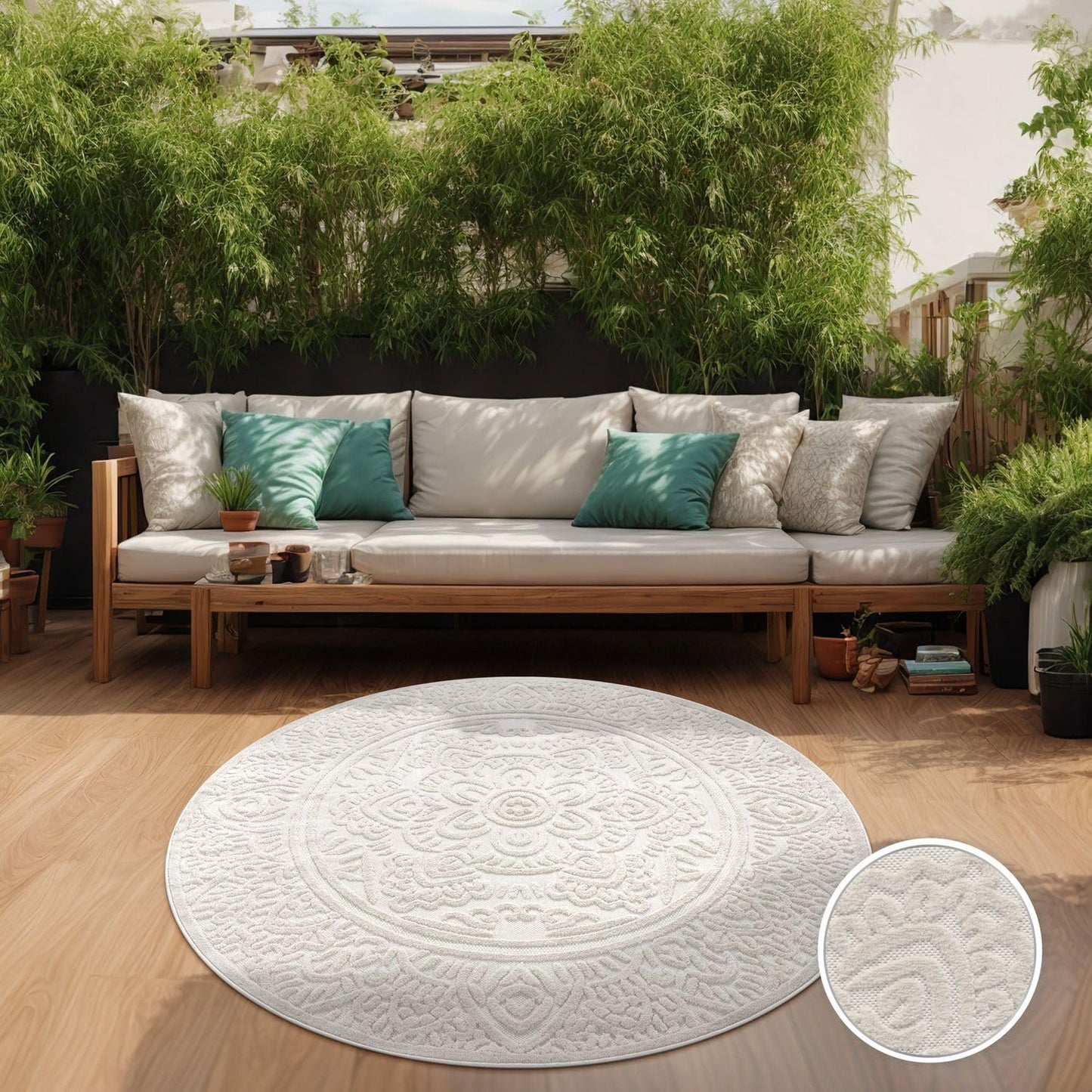TT Home Indoor and Outdoor Rug Weatherproof Balcony Bedroom Boho Skandi Motif Plain Colours Colour: Cream 3, Size: 60 x 100 cm