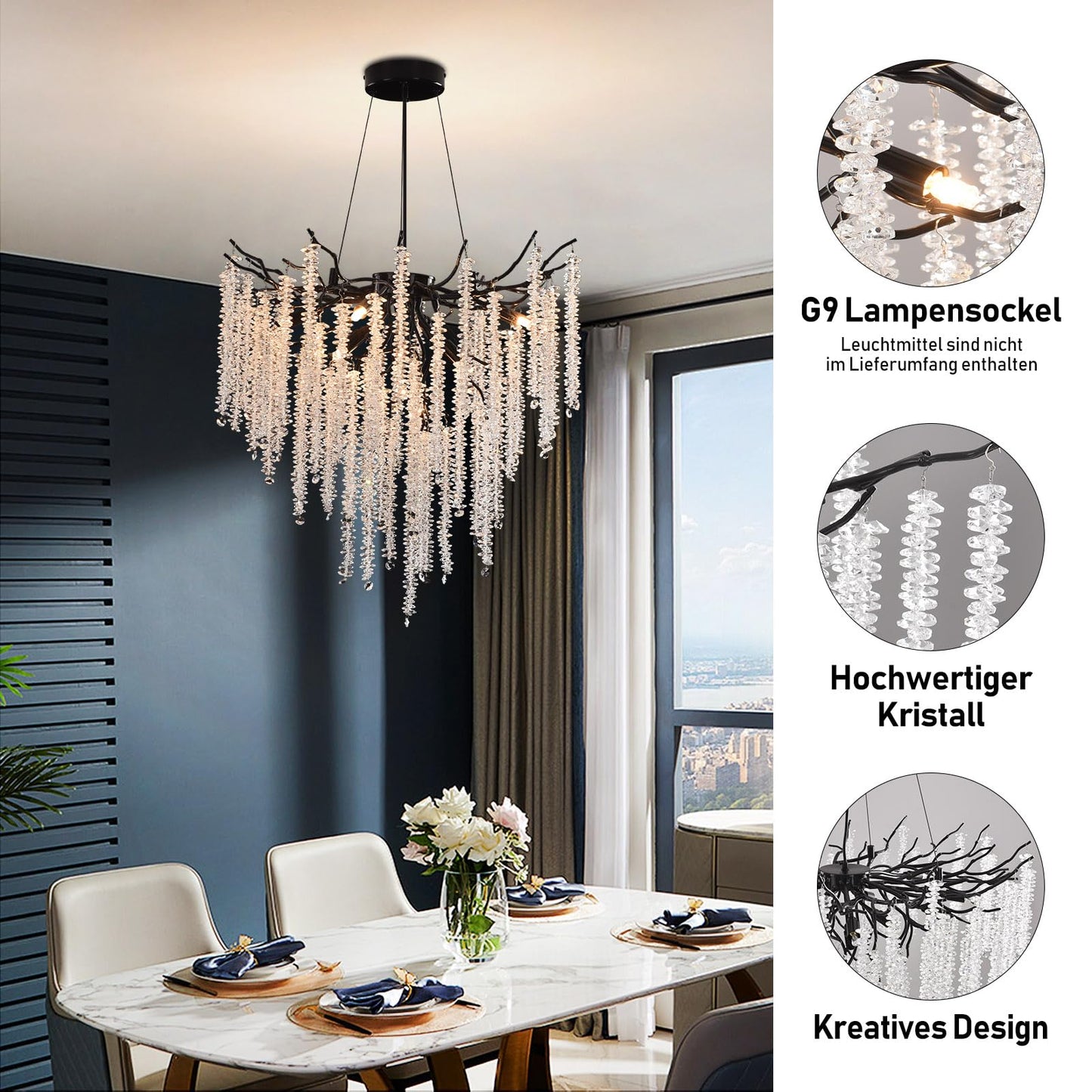 AHXIAOZN Modern Kronleuchter Kristall Leuchte,Luxus Kristall Pendelleuchte,Dimmbar Rund Kristall Hängeleuchte,für Esszimmer, Küche, Wohnzimmer, Schlafzimmer, Flur, Café,Bar(Gold,60cm)