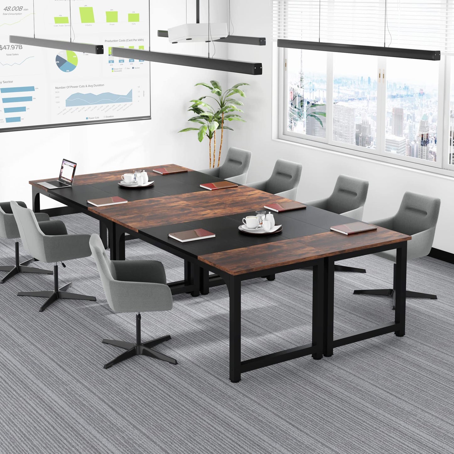 Tribesigns Schreibtisch Computertisch, PC Tisch Bürotisch Arbeitstisch Esstisch in Schwarz für Home Office zu Hause Schreibtische, Konferenztisch (Rustikales Braun/Schwarz, 180 x 80 x 75 cm)