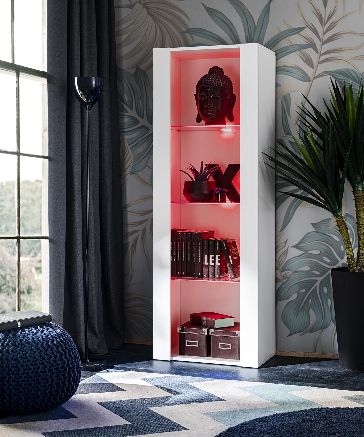 Komodee Tivoli Medio Wall Unit Living Room Set, Black/Black, Width 245 cm x Height 159 cm x Depth 35 cm, LED Blue, for Living Room, Bedroom