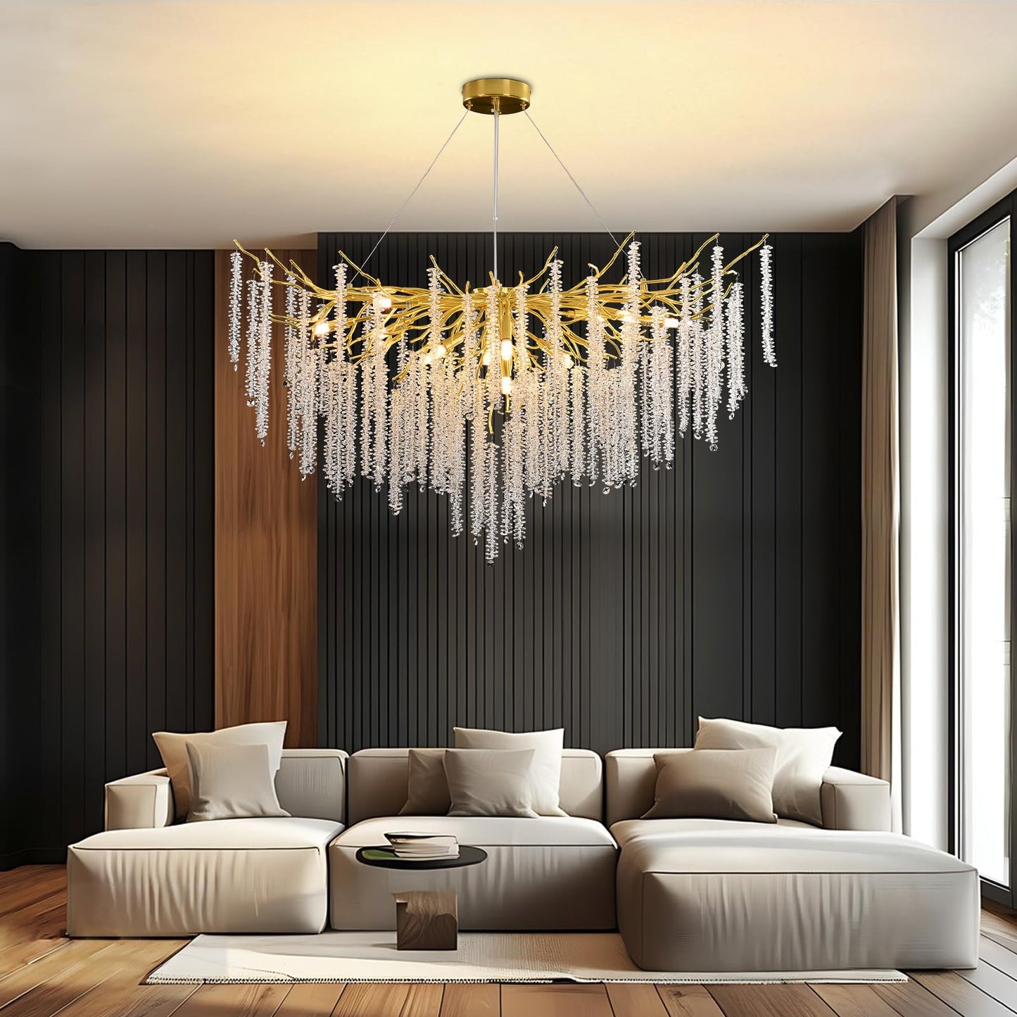 AHXIAOZN Modern Kronleuchter Kristall Leuchte,Luxus Kristall Pendelleuchte,Dimmbar Rund Kristall Hängeleuchte,für Esszimmer, Küche, Wohnzimmer, Schlafzimmer, Flur, Café,Bar(Gold,60cm)