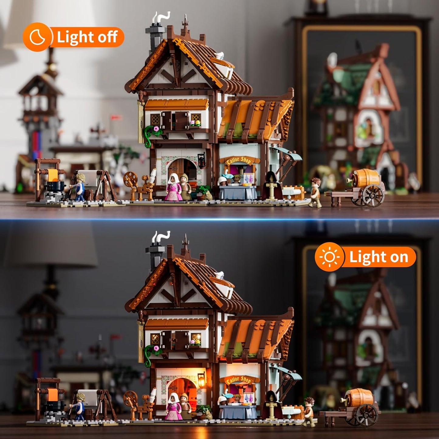 FUNWHOLE Medieval Dressmaking Workshop Luminous Building Set - Modular Collectible for Adults & Teenagers, 1994 Pieces - Home Decoration, Stress Relief