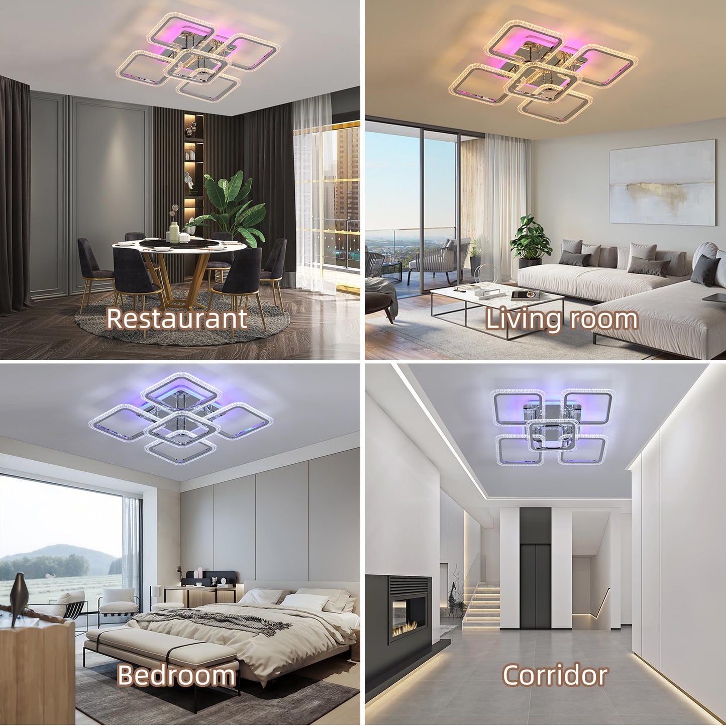 ZAITINZ Led Deckenleuchte,Wohnzimmerlampe 80W,Deckenleuchte Dimmbar mit fernbedienung 3000-6000K,5 Quadratische Deckenlampe Led,Moderne Deckenleuchten für Wohnzimmer,Schlafzimmer,Küche,Flur,Chrom