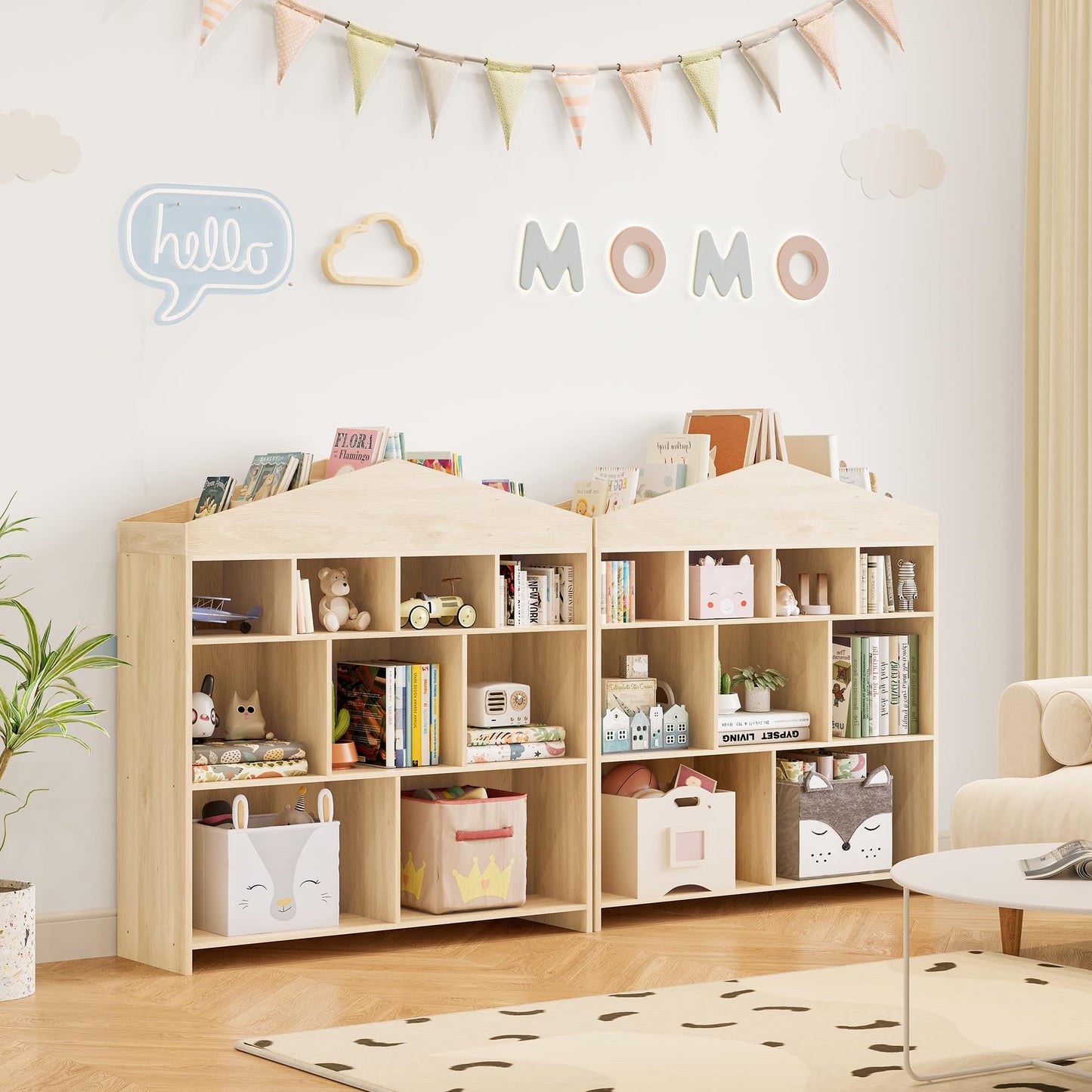 Garvee Kinder Bücherregal mit Lese Breite Kinder Bücherregal 6-Cubby Spielzeug Aufbewahrung Organizer Sitzkissen Holz Aufbewahrungsbank Spielhaus Schrank Kinderzimmer, Spielzimmer Weiß 121x30x107cm