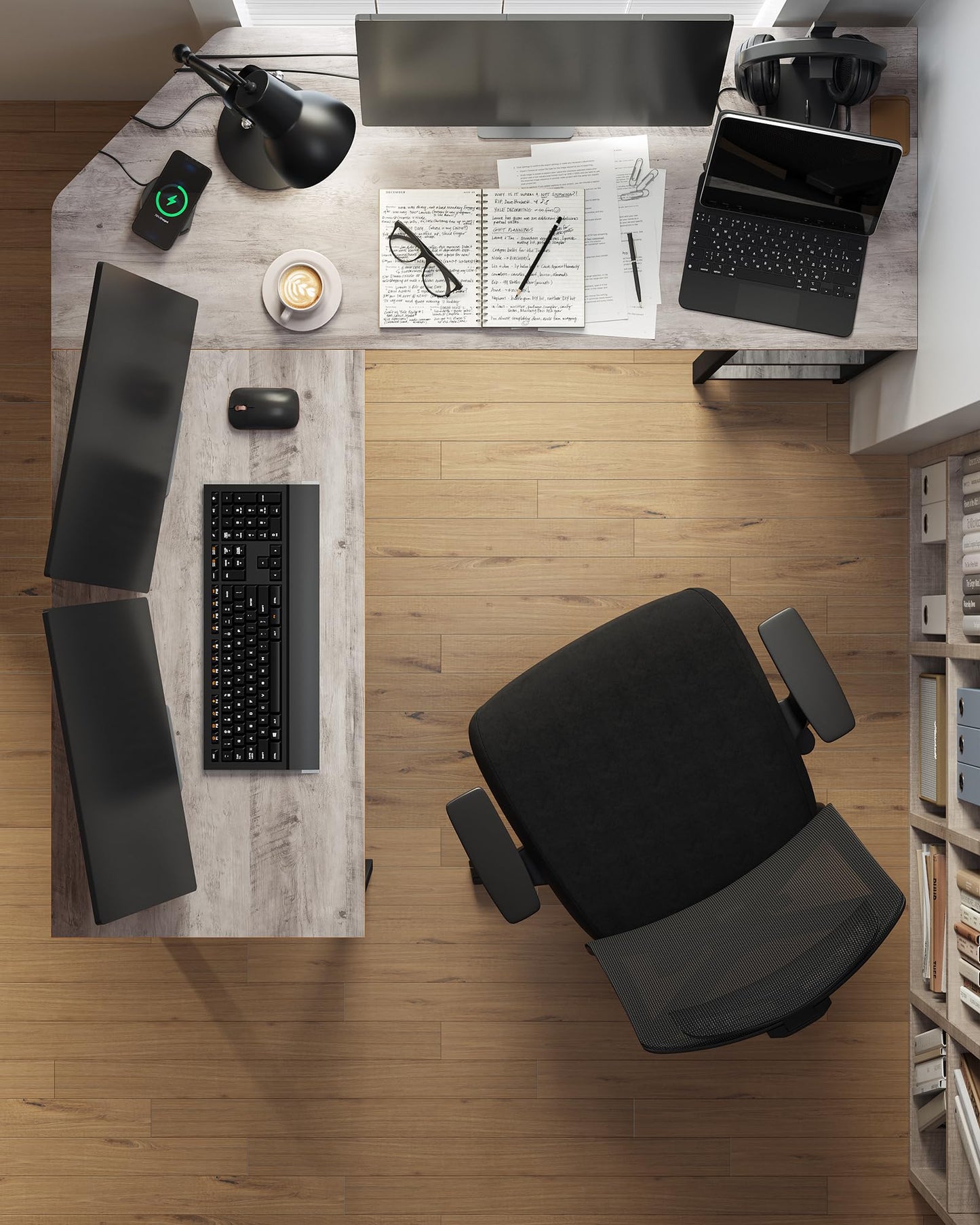 Vasagle L-Shaped Computer Desk, Corner Desk with 2 Shelves