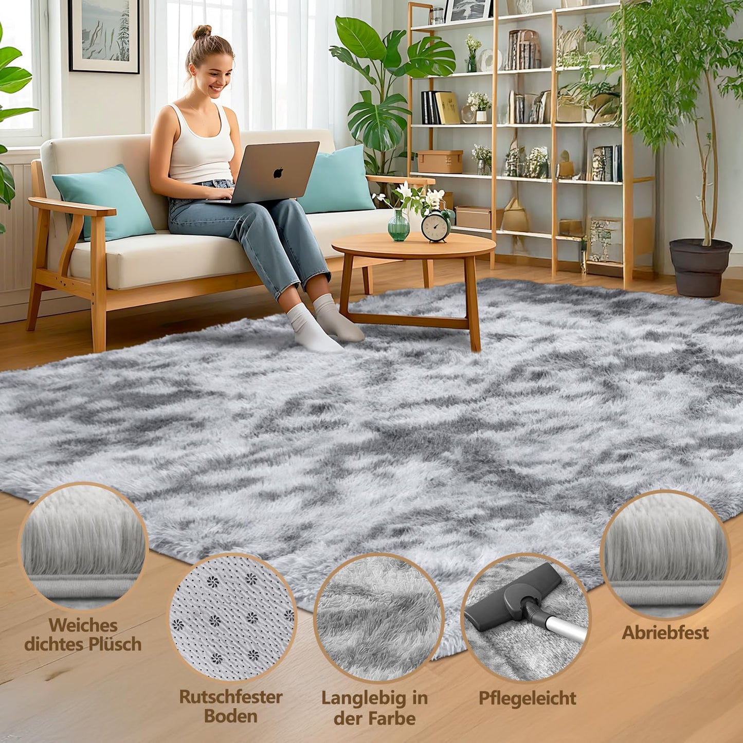 ZRSDIXKI Living Room Rugs 160 x 230 cm, Extra Large Shaggy Soft Rug, Fluffy Area Carpet, Modern Tie-dye Carpet, Washable Rugs for Home Decor, Bedroom, Dorm, Kids Room Lounge Office, Dark Grey