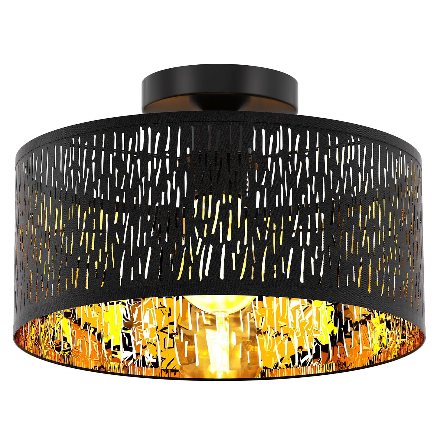 FRIDEKO HOME Moderne Deckenlampe Schwarz,Durchbrochener Rund Ø30cm Deckenleuchte E27 One Flammige Stoff Lampenschirm Lampe für Schlafzimmer Wohnzimmer Küche Flur