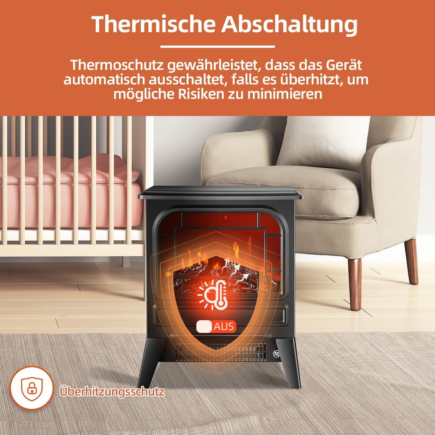 Electric Fireplace with Fan Heater, 1950 W, Electric Fireplace, Electric Heater, LED Fireplace Effect, Fireplace, Flame Effect, Heater, Oven, Quiet Adjustable, Black