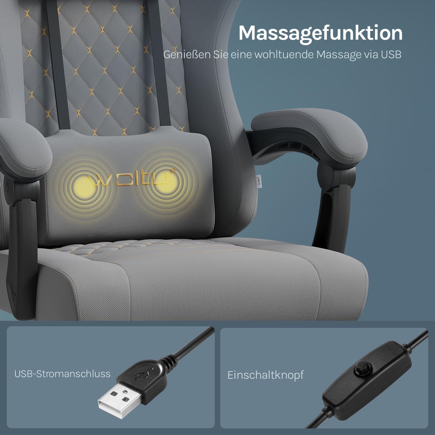 WOLTU Gaming Stuhl mit Massagefunktion, Computerstuhl Ergonomisch, Taschenfederkissen, Lendenmassage, Kopfkissen, Fußstütze, Drehstuhl, 150 kg, Netzstoff, Rosa+Weiß