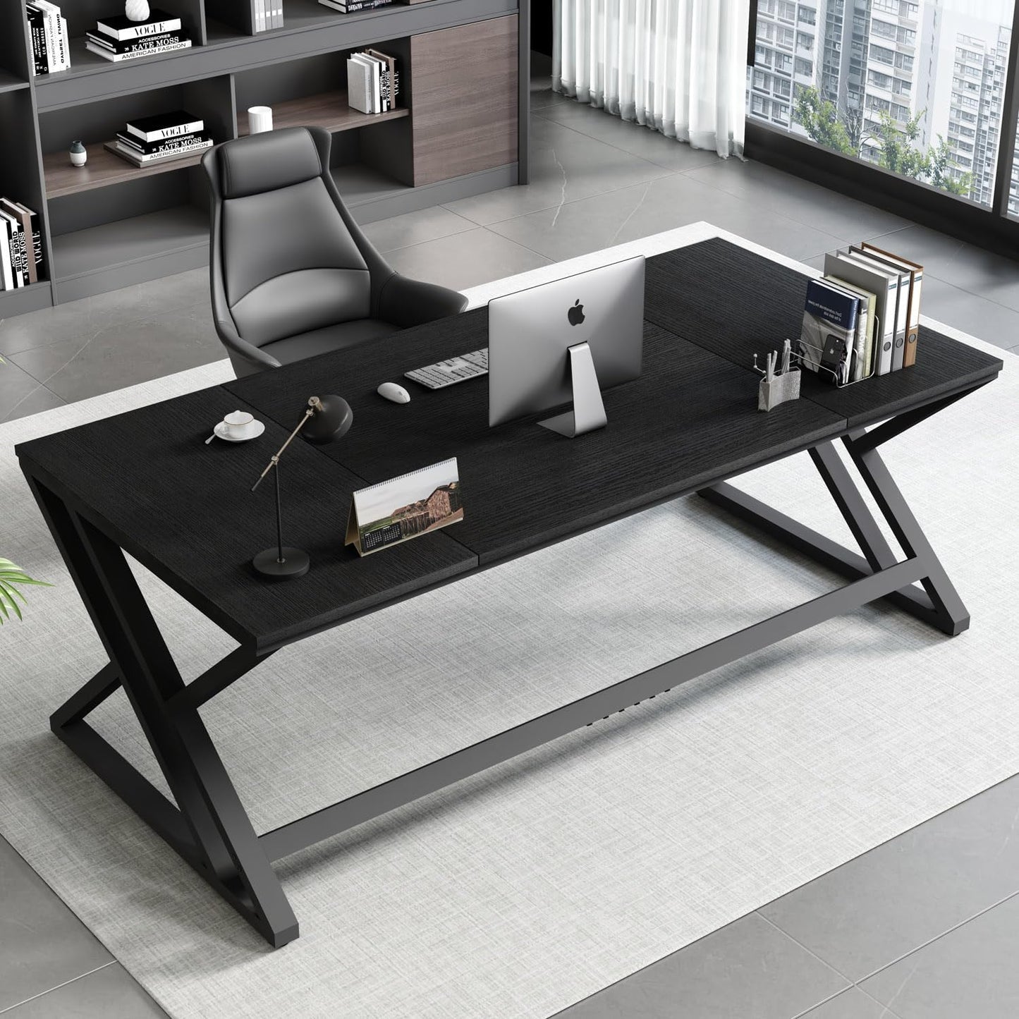 HSH Large Computer Desk, White as Long Office Table, Work Table Design for 2 People, PC Table, Ideal for Home Office, Study and Bedroom, Sturdy Desk, White, 180 cm