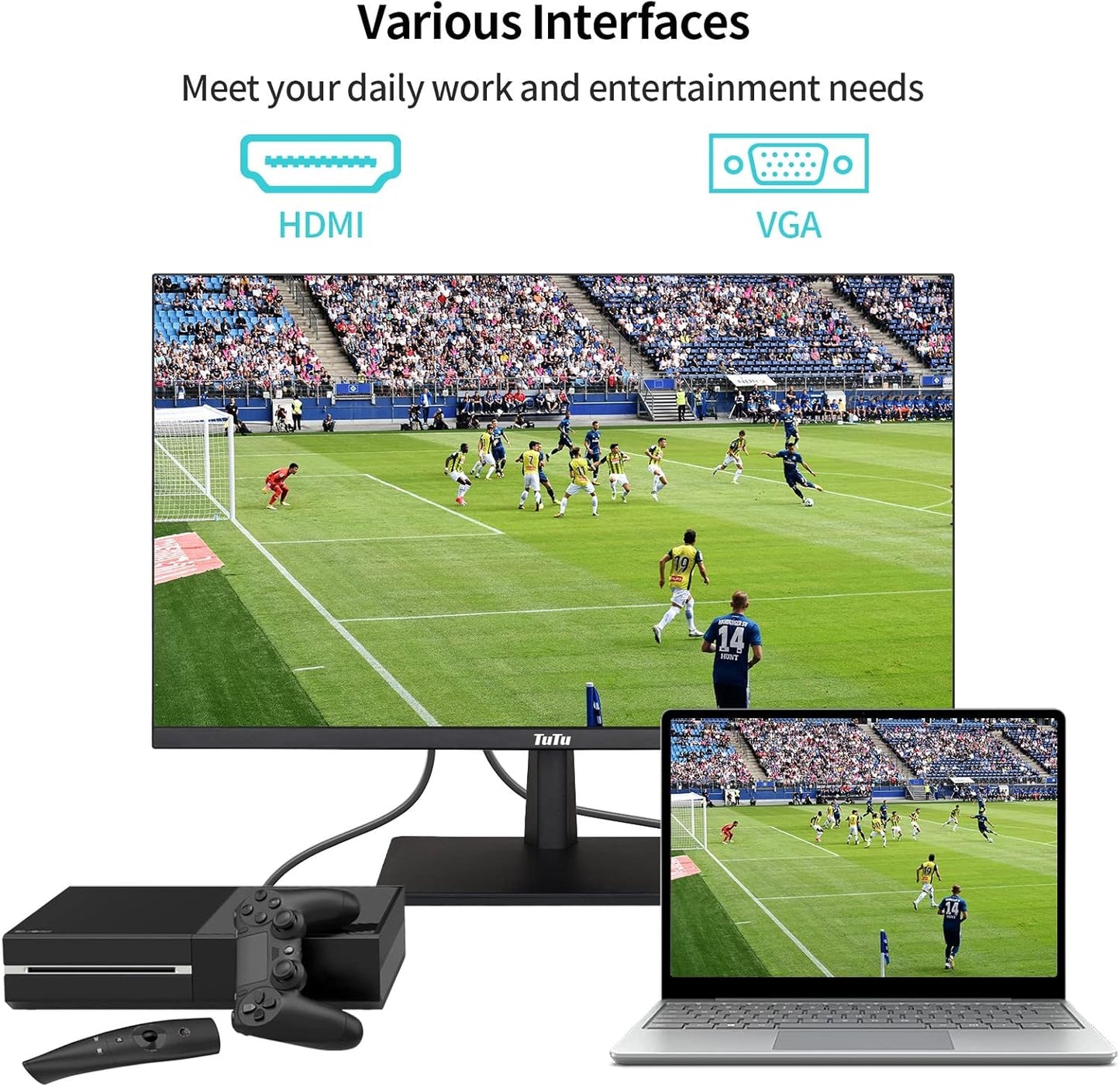 TuTu 24 Zoll Monitor Full HD VA Panel Randlos 75HZ Eye Care (1920 x 1080, VGA HDMI VESA 75 x 75mm) Flimmerfrei Blaulichtfilter Niedriger Stromverbrauch Monitor für PC Büro Schwarz