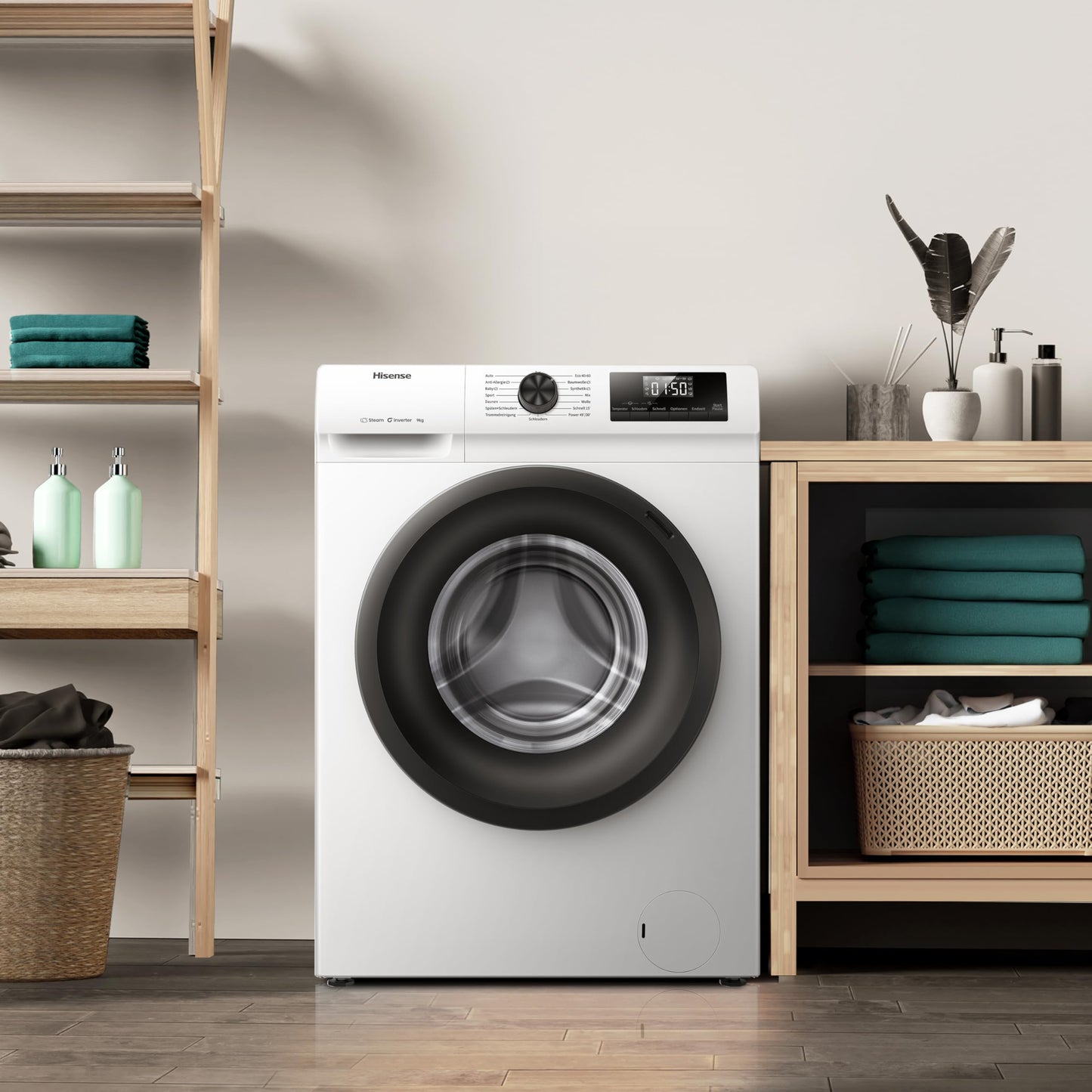 Hisense WF3S8043BB3 Waschmachine mit Dampffunkunktion, 8 kg, 1400 U,min, WIFI, ConnectLife, Power JetWash, Anti-Allergie Programm, Aqua Stop, Auto Wash, Quick Wash, EEK A-30 Prozent