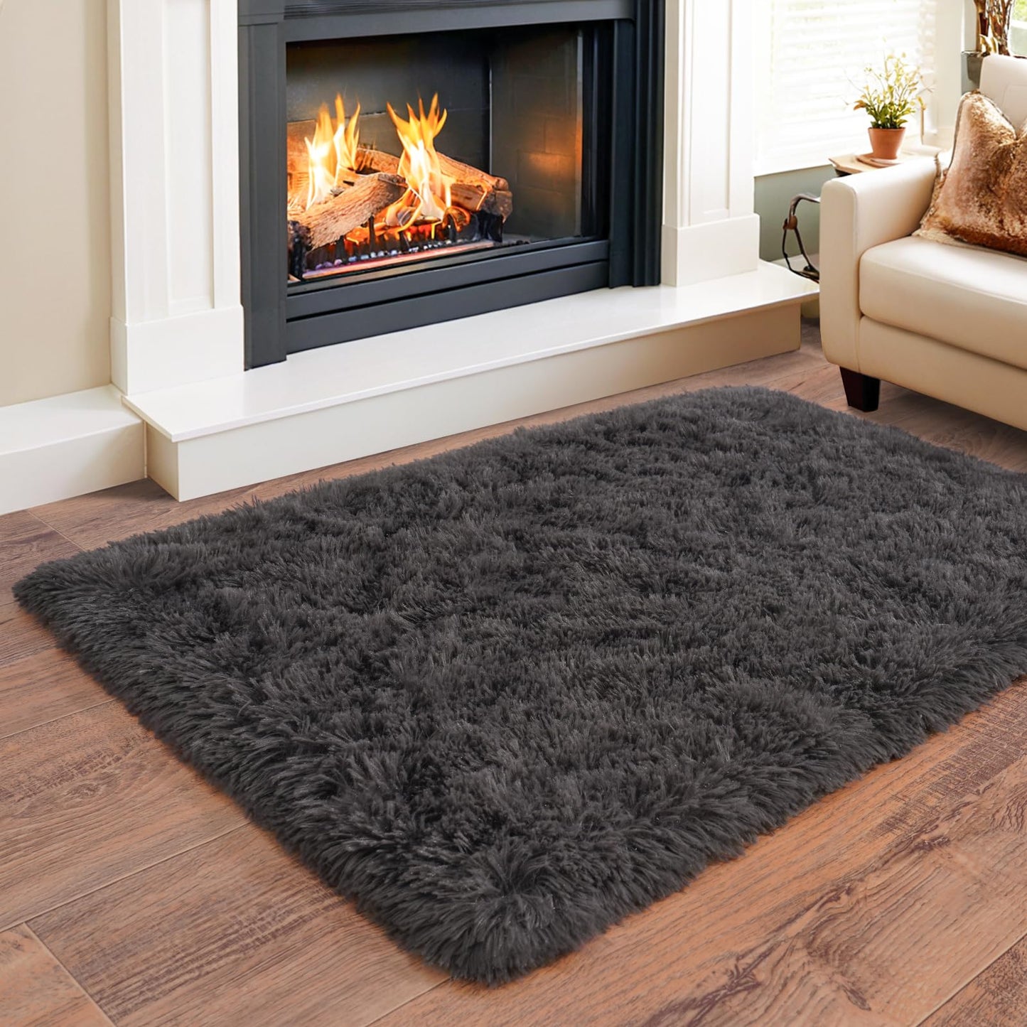BSGIFT High Pile Rug, Grey, 160 x 230 cm, Shaggy Long Pile Fluffy Rug, Living Room, Modern Living Room Rug, Bed Rug, High-Pile Carpet, Non-Slip for Bedroom, Children's Room