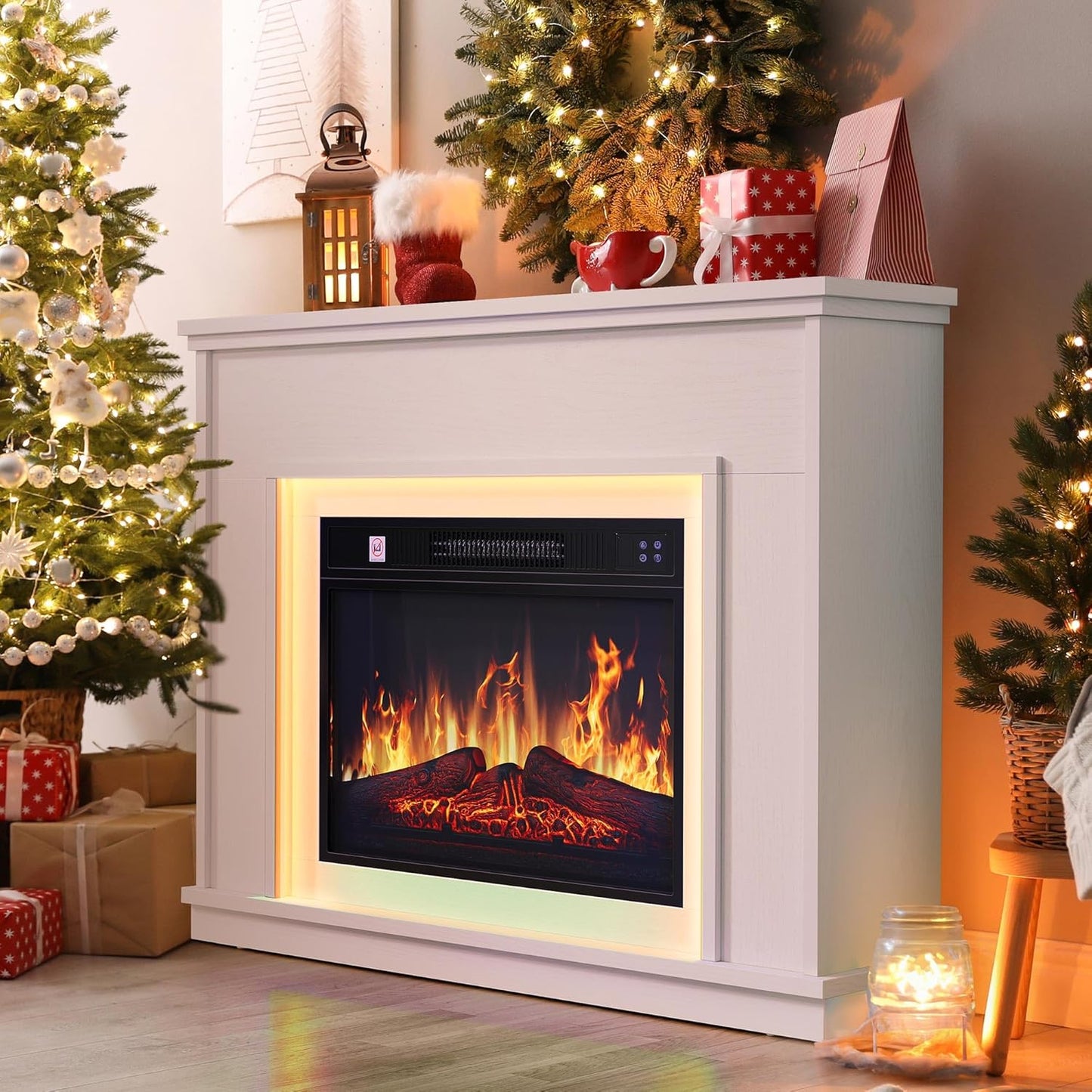 YITAHOME Electric Fireplace, 23 Inch Realistic 3D Flame Effect, Heat-Free Standing Electric Fireplace with Timer and 24-Colour LED Light Strip and Remote Control