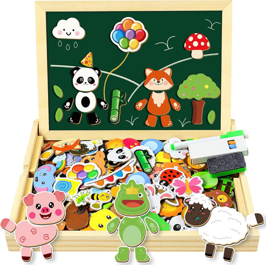 COOLJOY Magnetic Wooden Puzzles Double Sided Wooden Board Toy Learning Game for Children Boys Girls 3 4 5 Years Old