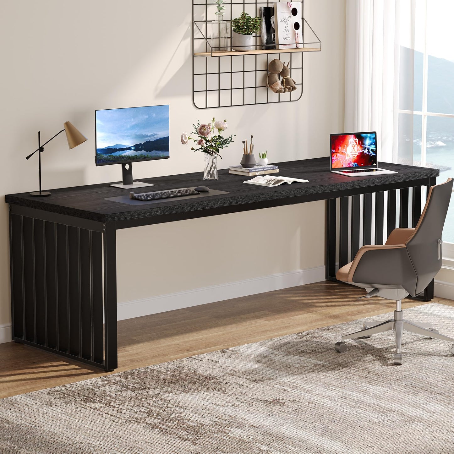 Tribesigns 180 cm Schreibtisch, großer Computertisch PC Tisch Bürotisch mit robustem Metallgestell, Arbeitsstation für Home Office zu Hause Schreibtische, Konferenztisch (ohne Stuhl) (Braun)