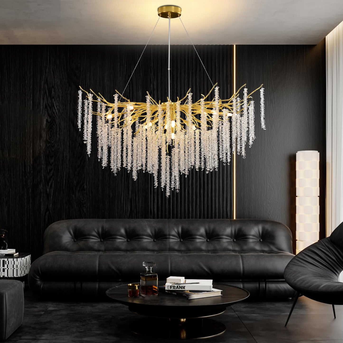 AHXIAOZN Modern Kronleuchter Kristall Leuchte,Luxus Kristall Pendelleuchte,Dimmbar Rund Kristall Hängeleuchte,für Esszimmer, Küche, Wohnzimmer, Schlafzimmer, Flur, Café,Bar(Gold,60cm)