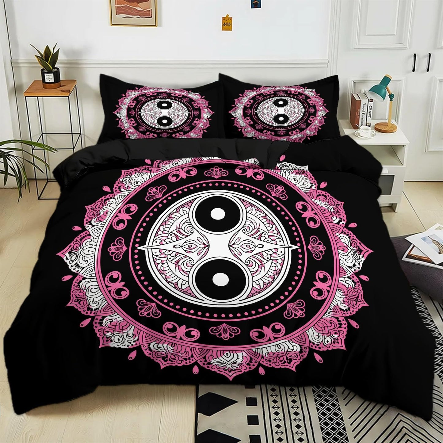 Bed Linen 135 x 200 cm Halloween Moon Black Cat Grey 3D Printed Duvet Cover Easy Care 3-Piece Bedding Set Polyester Cotton with Zip and 2 Pillowcases
