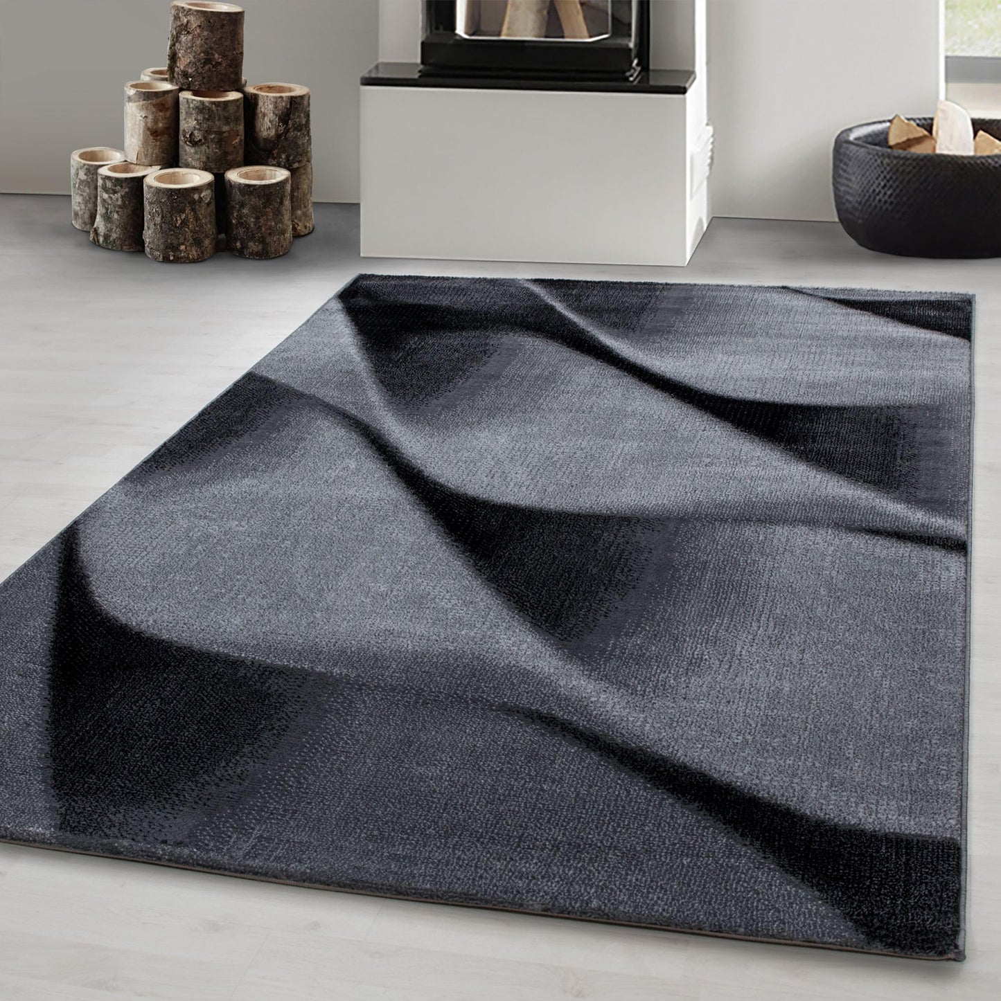 Carpetsale24 Teppich Wohnzimmer Moderne Abstrakt Wellen Design Schwarz - Grau - Weiß 160 x 230 cm - Kurzflor Schlafzimmer Pflegeleicht Extra Weich - Flauschig Waschbar Esszimmer Küche
