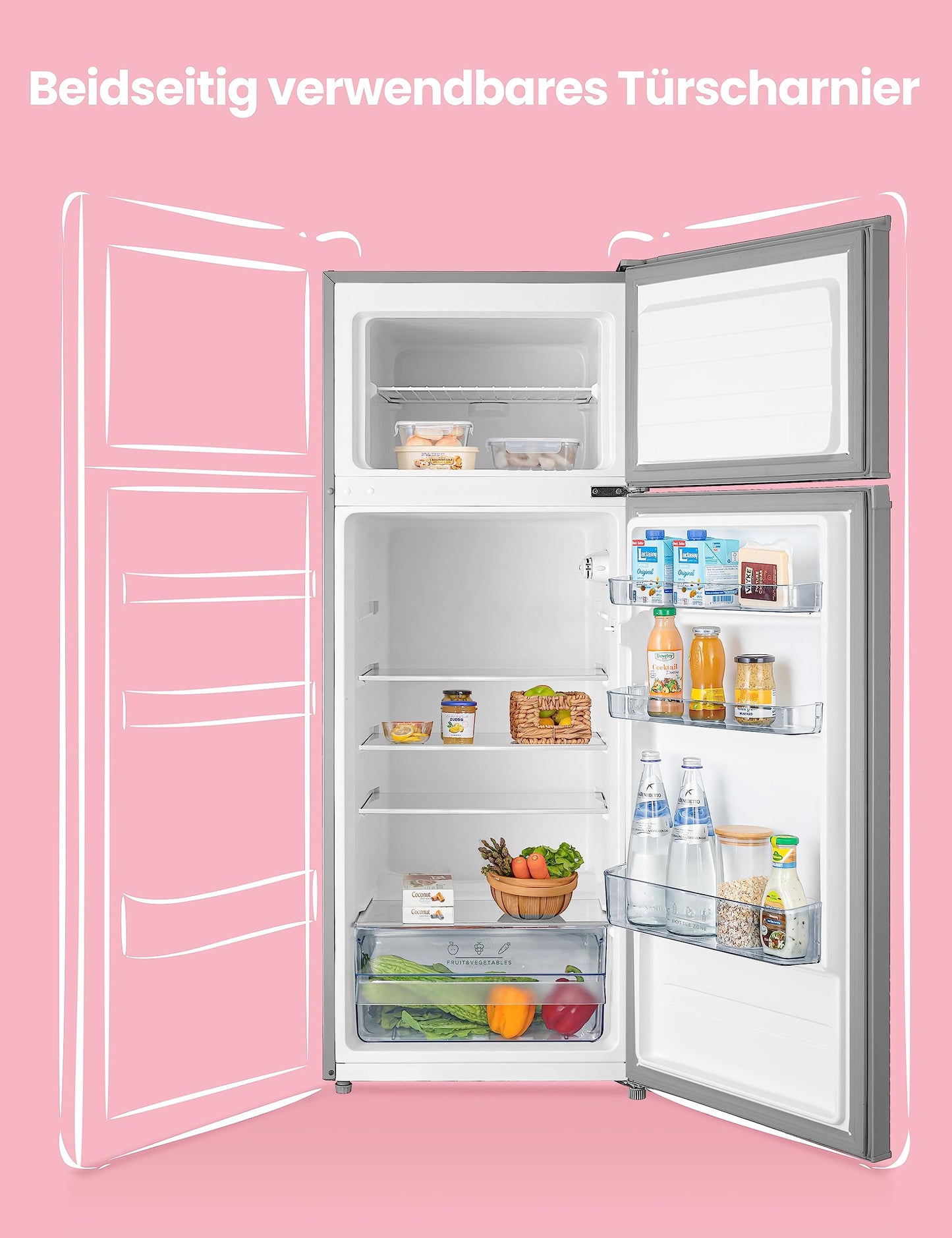 Comfee RCT284DK2A Fridge/Freezer, Top Freezer Compartment, 176 kWh/Year, 143 cm Height, LED Light, Reversible Door Hinge, Black