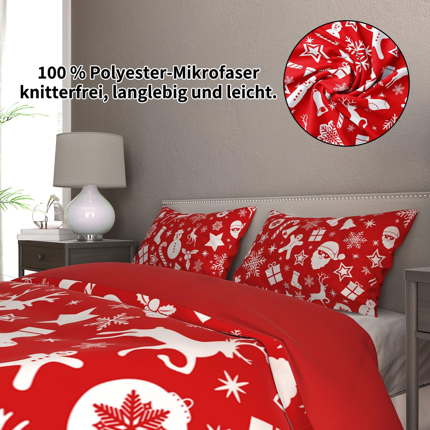 UGZDEA Christmas Bed Linen Set 200 x 200 cm, 3D Christmas Bedding Set with 2 Pillowcases, Santa, Christmas Tree, Deer, Christmas Gift for Teenagers (I, 200 x 200 cm)
