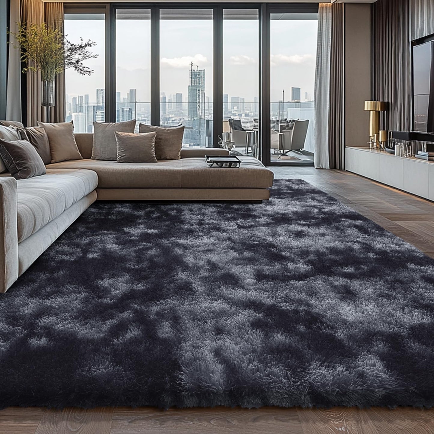 Shag Area Rugs for Bedroom Living Room,4X6 Ultra Soft Fluffy Area Rugs for Dorm, Indoor Carpet Nursery Rugs for Kids Room Home Decor,Tie-Dye Grey